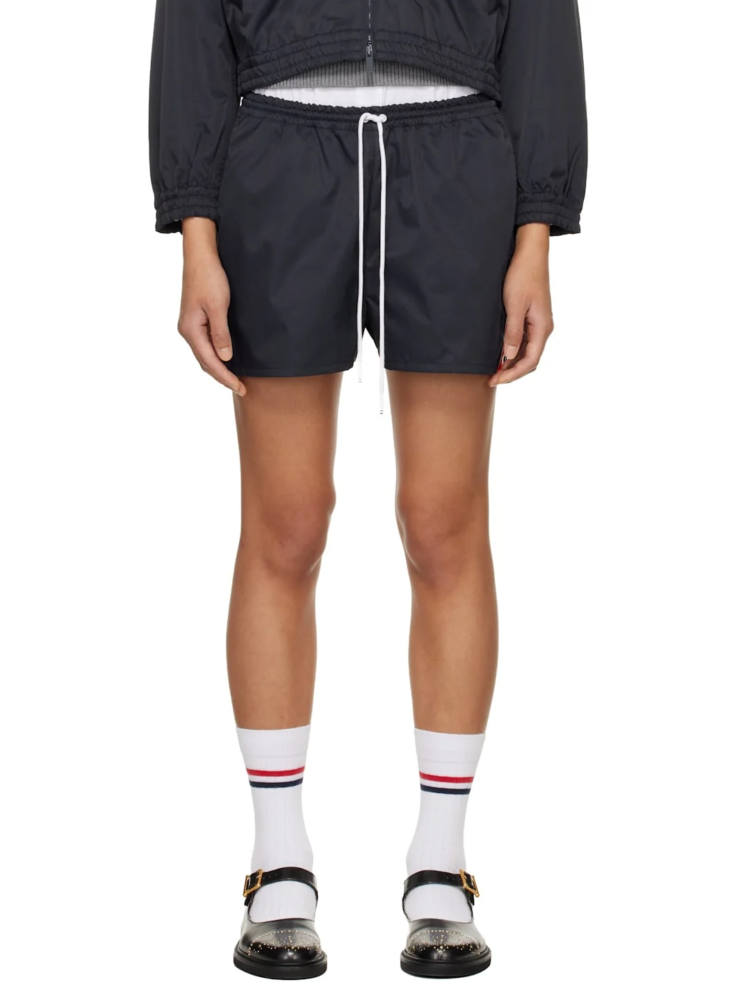 Navy Nylon Tech Track Shorts - 1