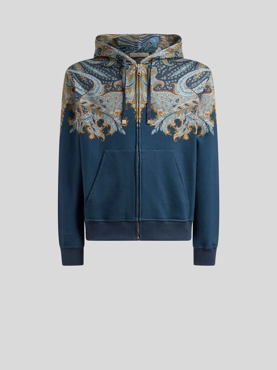 COTTON-BLEND HOODED SWEATSHIRT WITH PLACED PAISLEY POCHETTE PRINT - 1