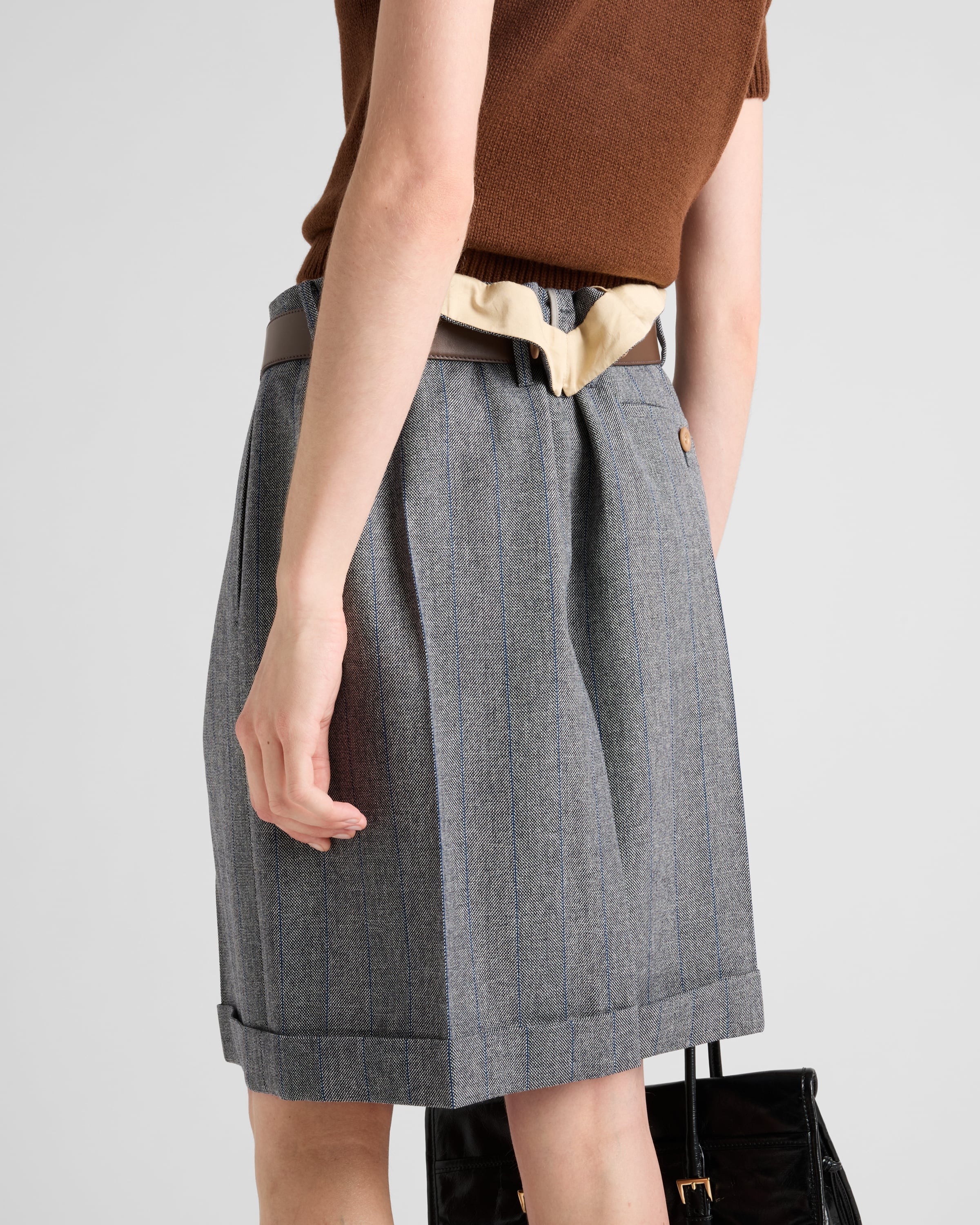 スカート PRADA PINSTRIPED WOOL SKIRT WITH BELT Prada Pinstriped wool skirt | REVERSIBLE
