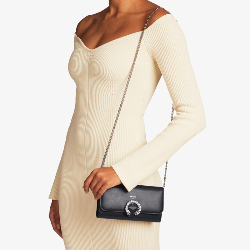 Wallet W/chain
Black Calf Leather Wallet with Crystal Buckle 2