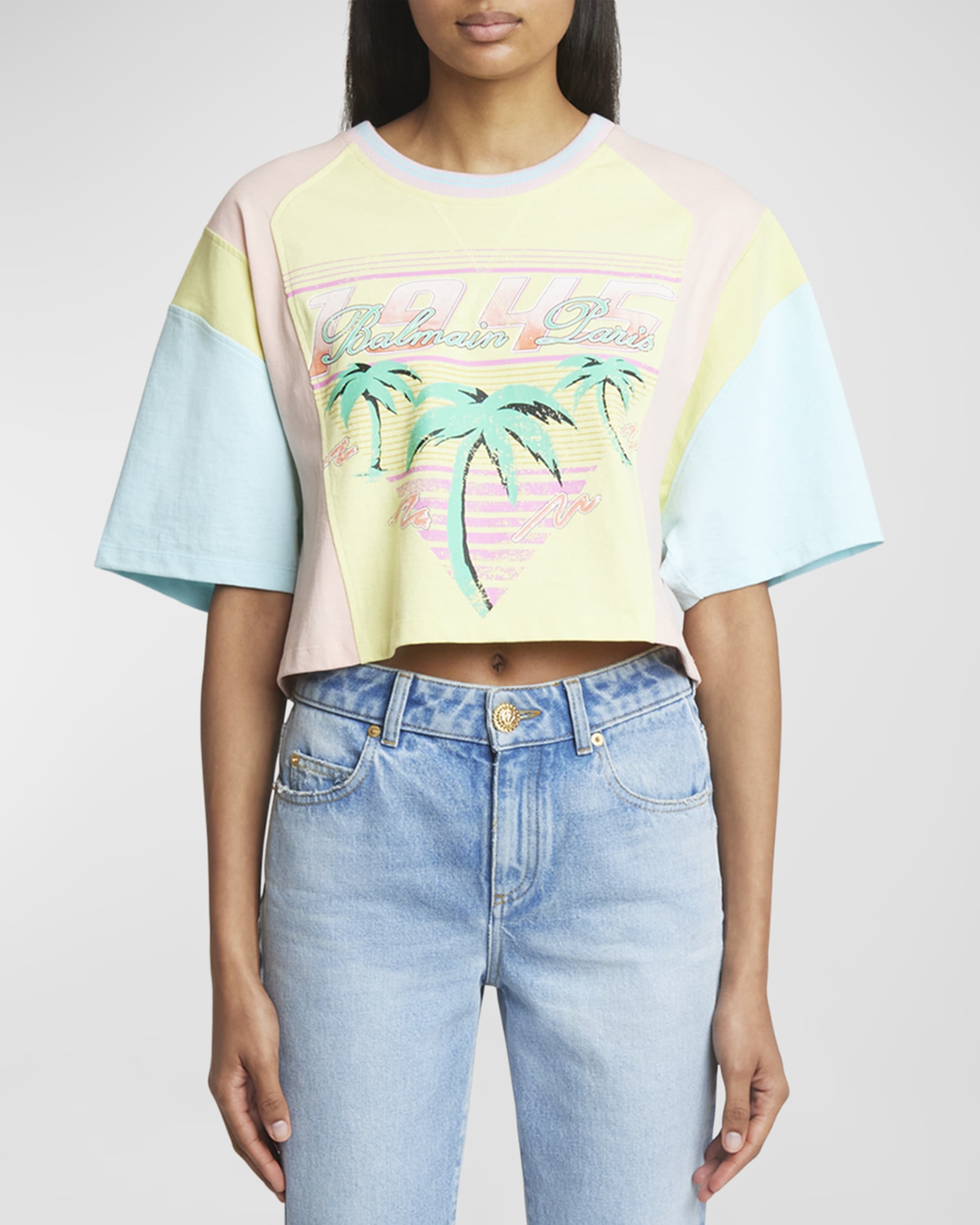 Palm Tree Colorblock Short-Sleeve Logo Crop T-Shirt - 2