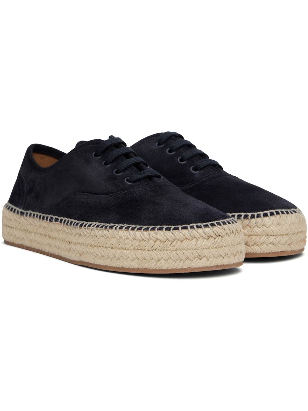 Navy Suede Lace-Front Platform Espadrilles - 4