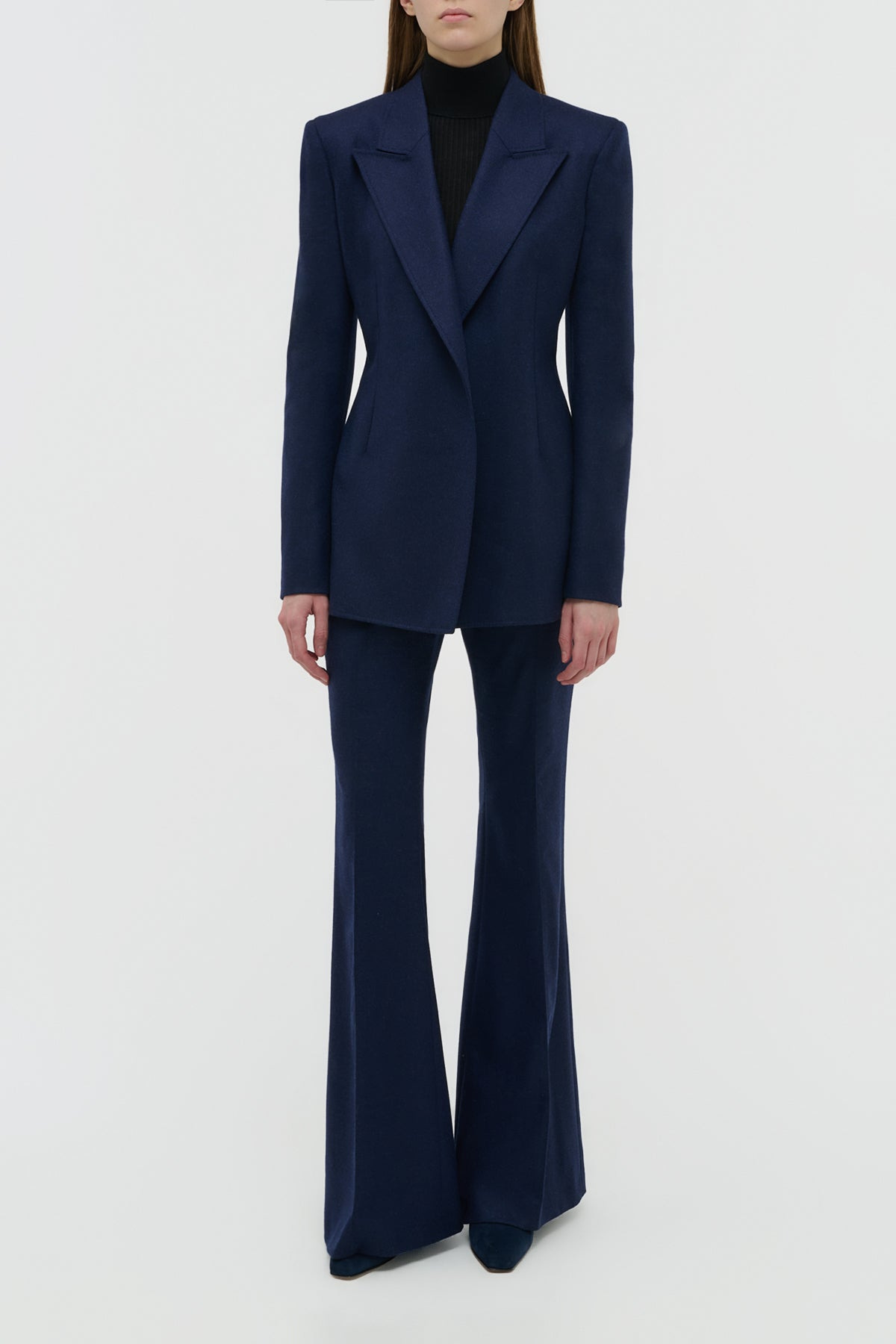 Rhein Flare Pant in Navy Wool Cashmere Flannel - 2