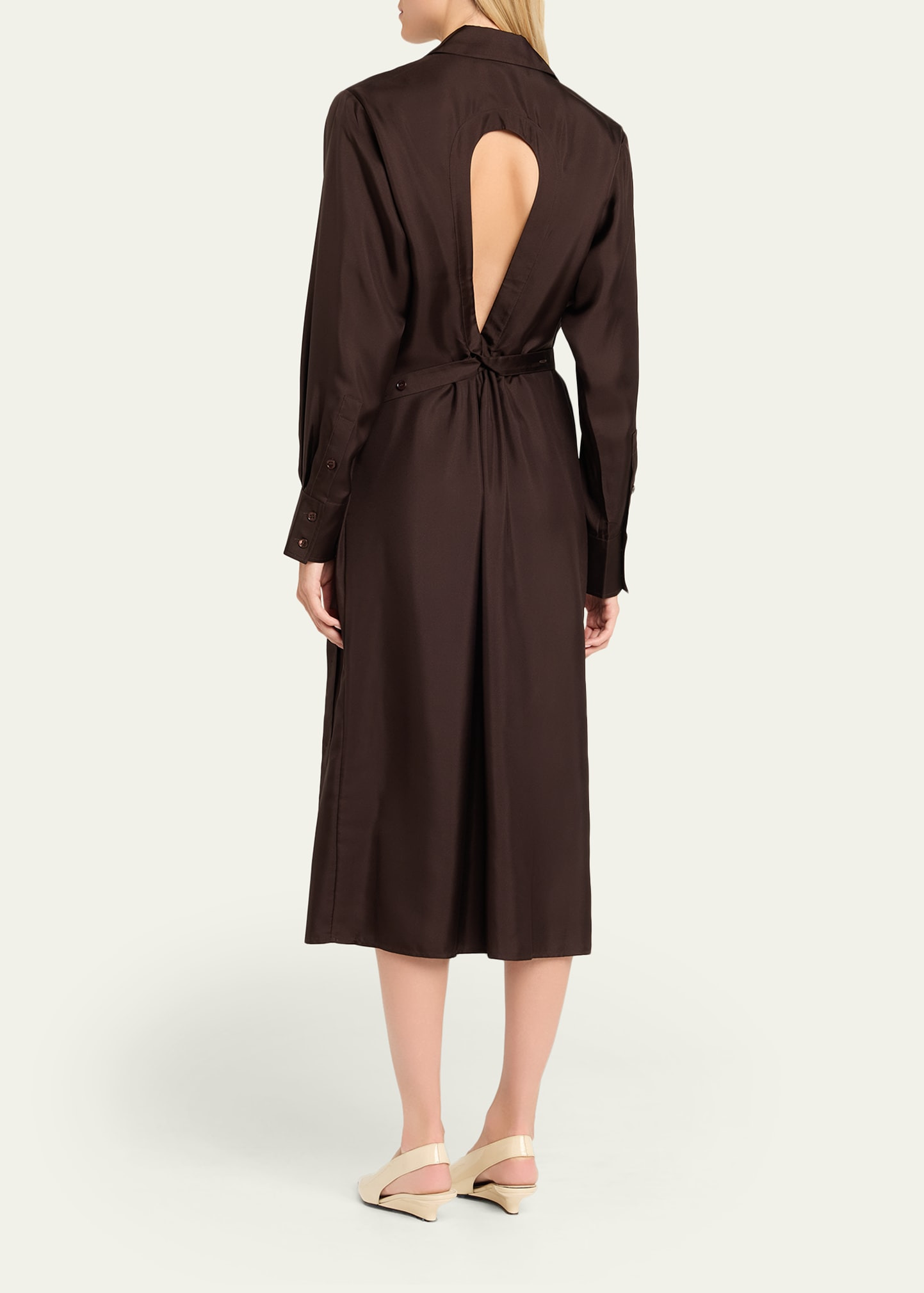 Long-Sleeve Deconstructed Silk Wrap Dress - 3