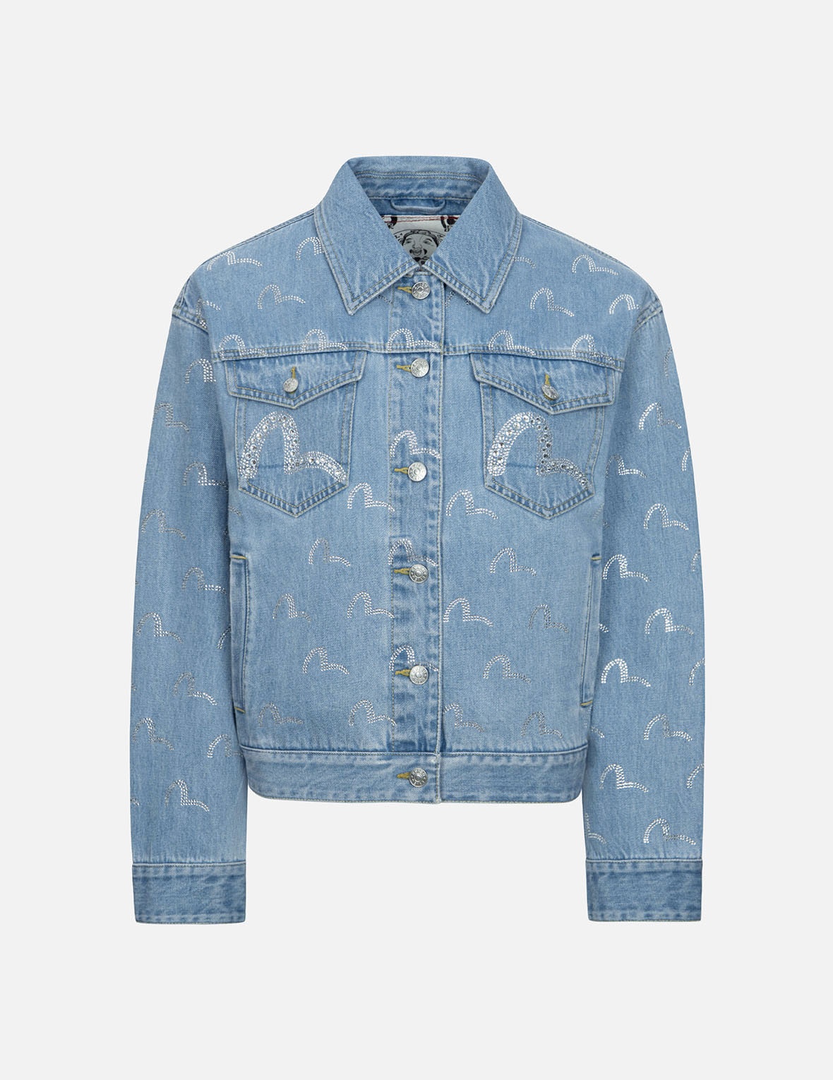 ALLOVER RHINESTONE SEAGULL LOOSE FIT DENIM JACKET - 1