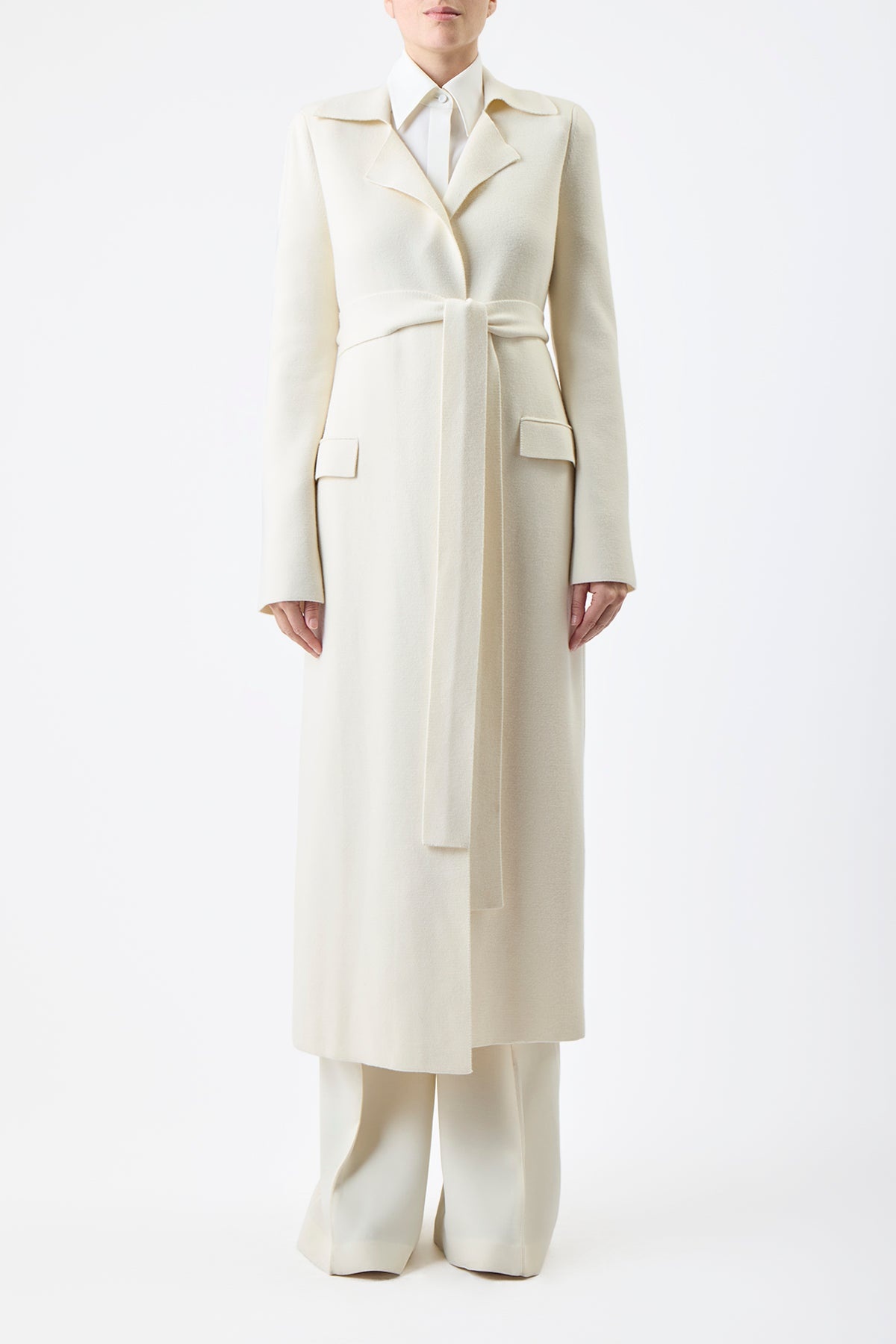 Evan Trench Coat in Ivory Wool - 3