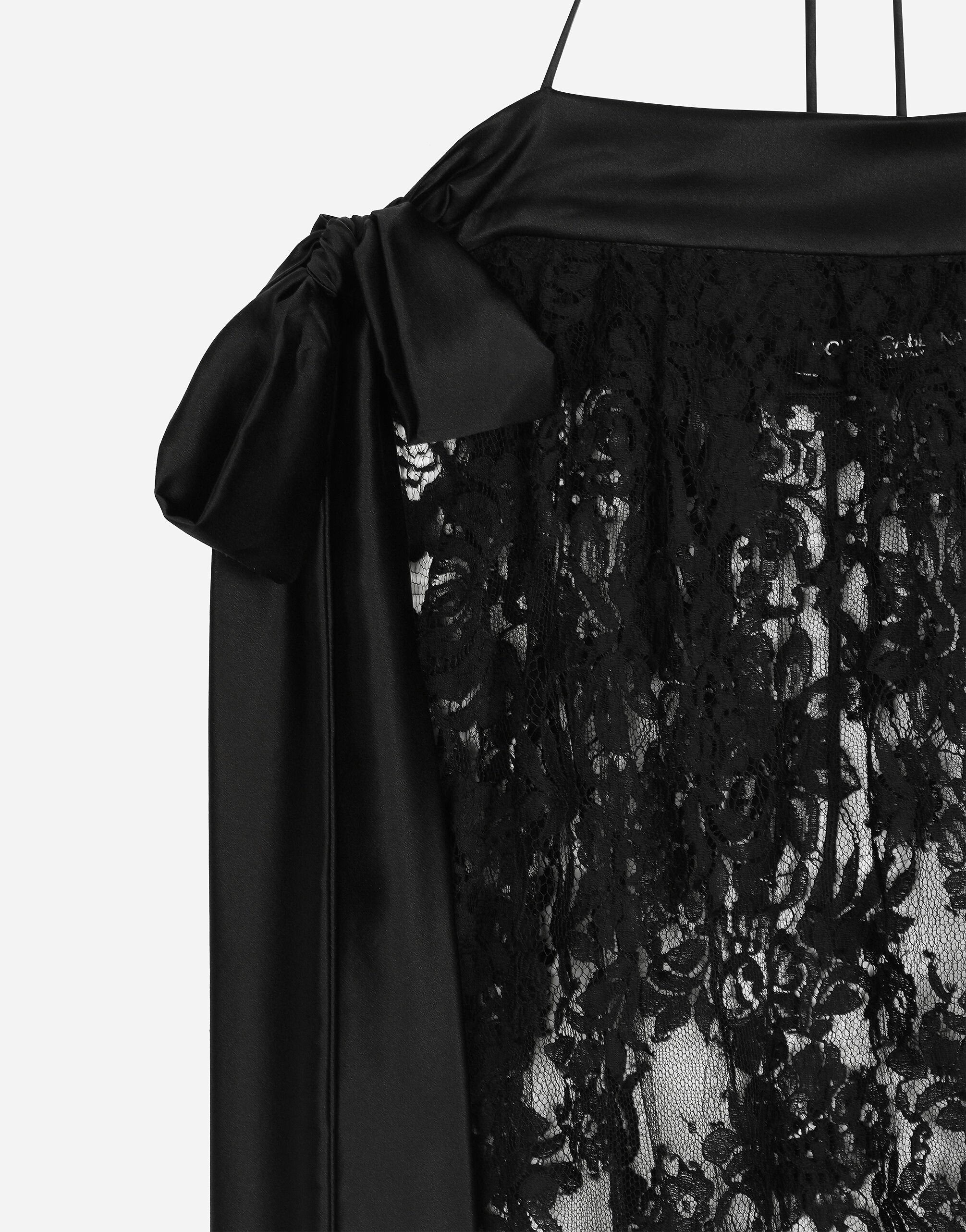 Calf-length Chantilly lace dress with satin details - 3