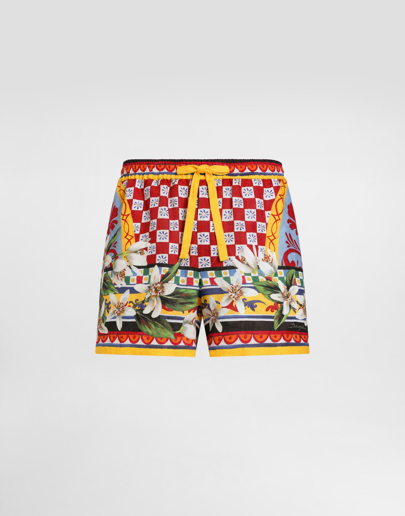 Carretto-print linen bermuda 1
