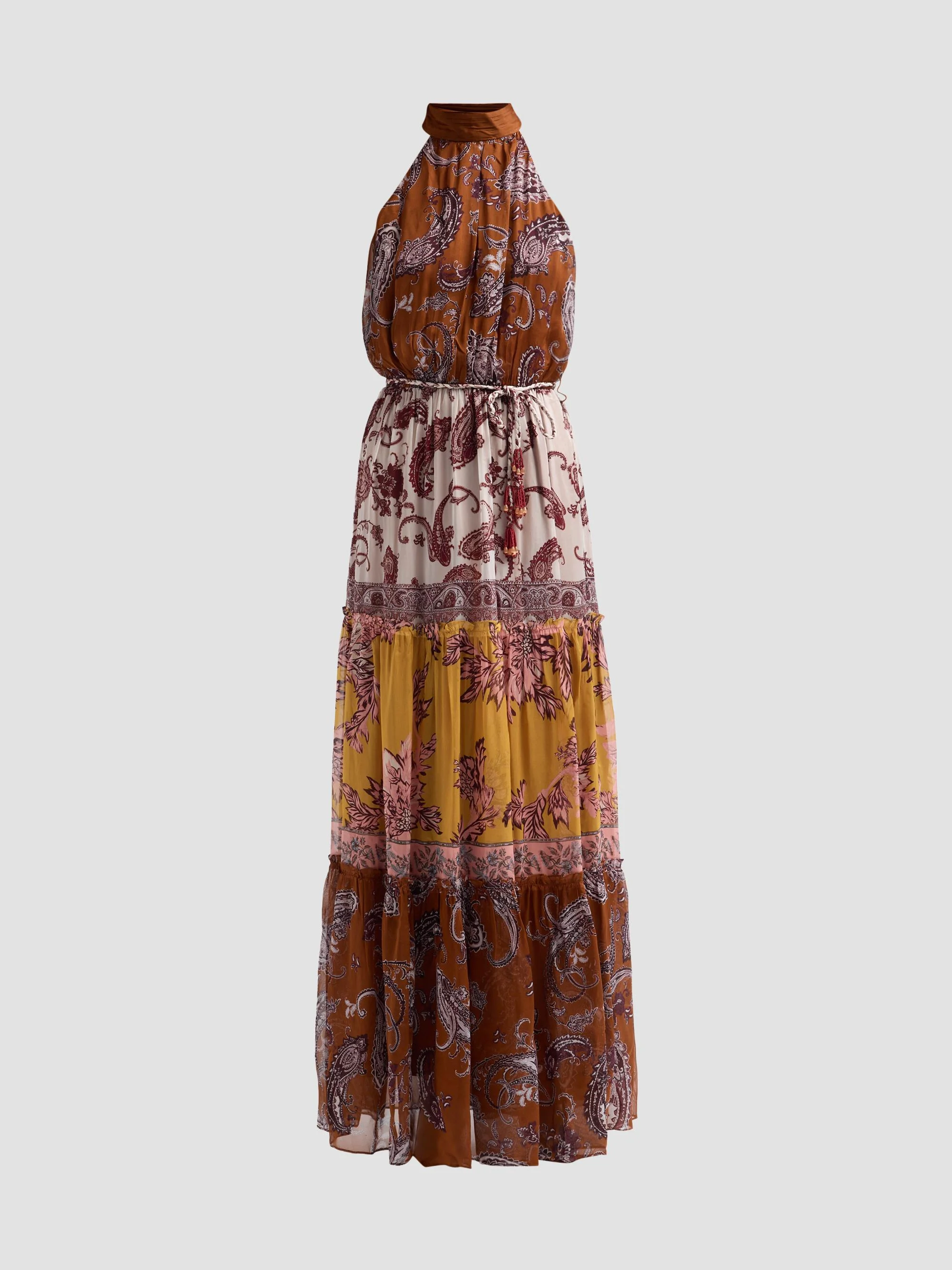Women's Colorblocked Tiered Maxi Dress - Brown - 1