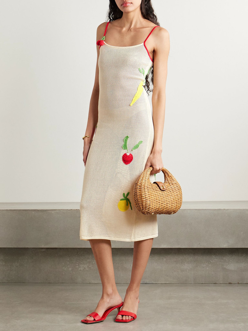 STAUD Adeline appliquéd crocheted cotton midi dress Ivory outlook