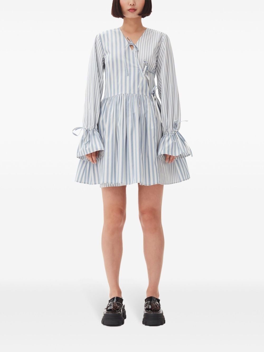 stripe-print cotton mini wrap dress - 2