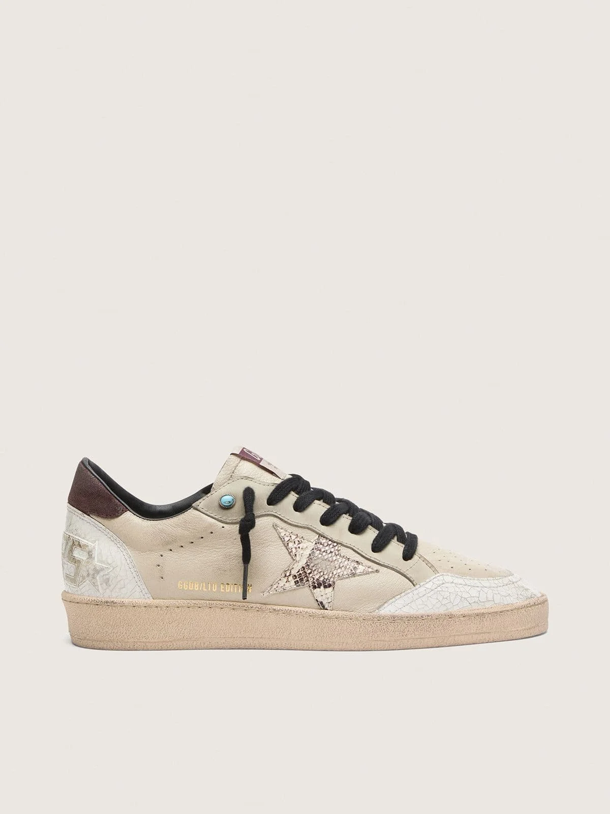 Men’s Ball Star LTD in cream leather with snake-print star - 1