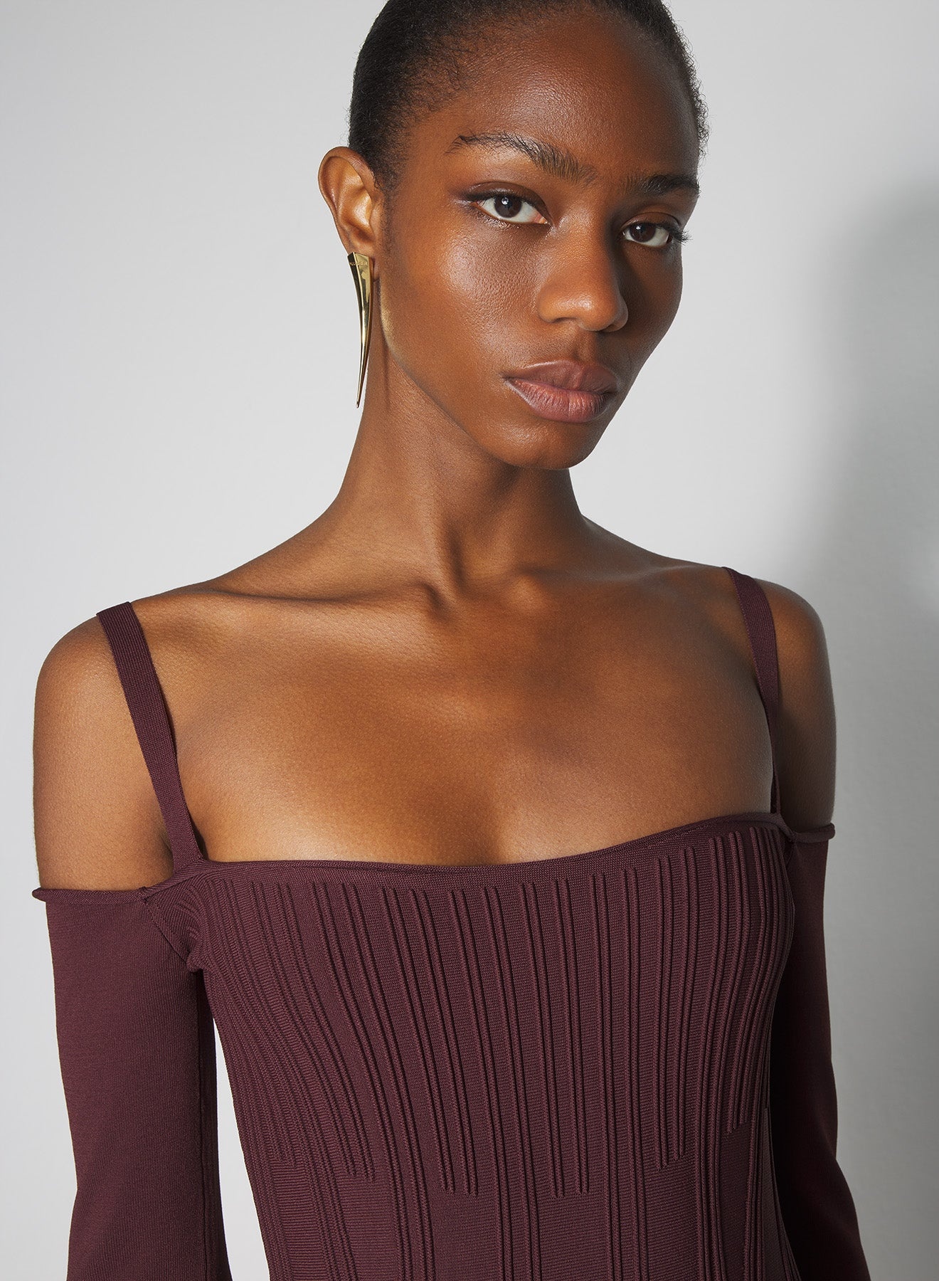 burgundy boning detail knit dress - 4