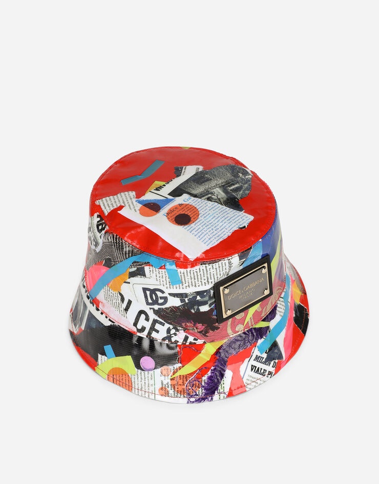 Bucket hat with newspaper patchwork print - 3