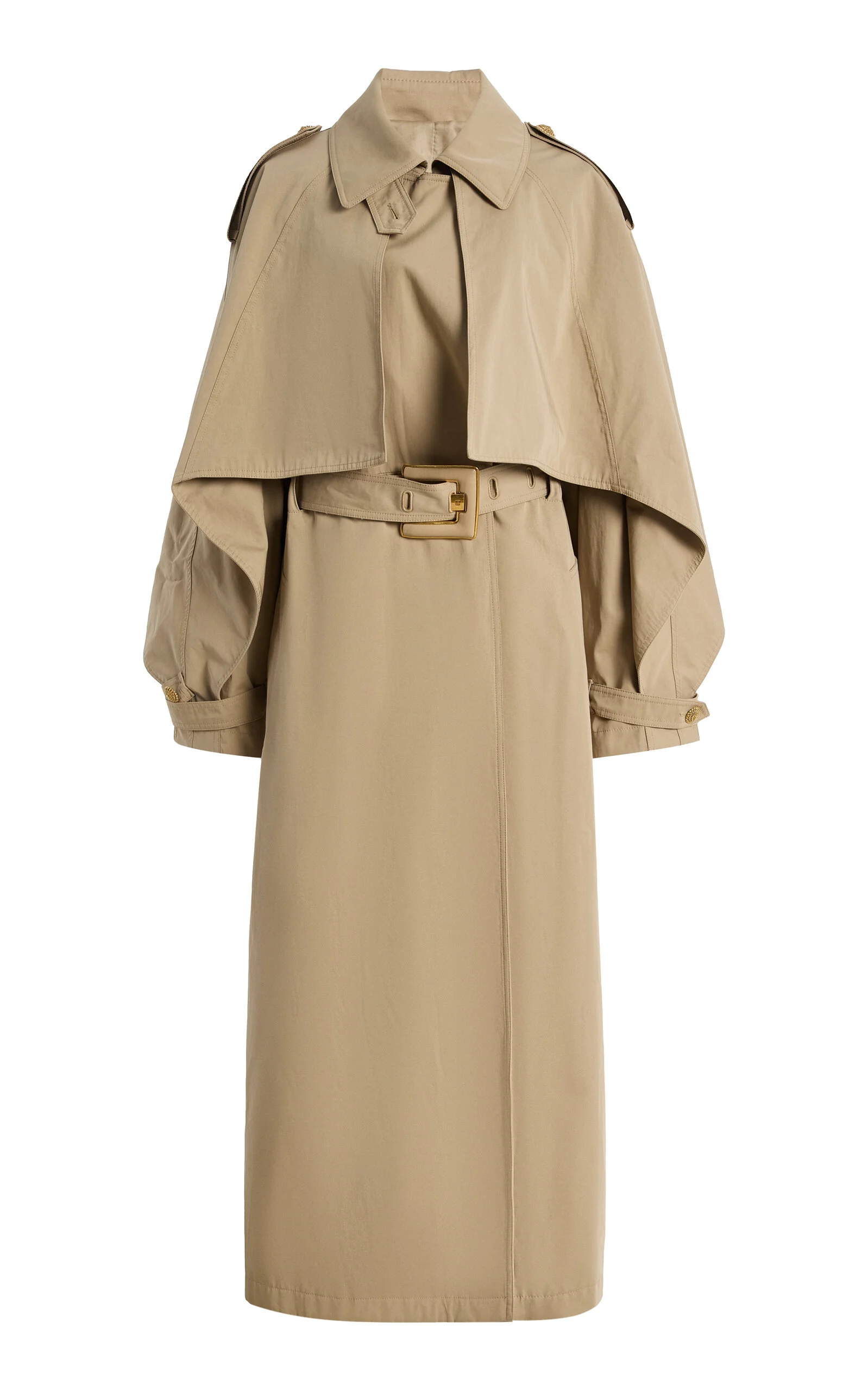 Belted Cotton-Gabardine Long Trench Coat - 1