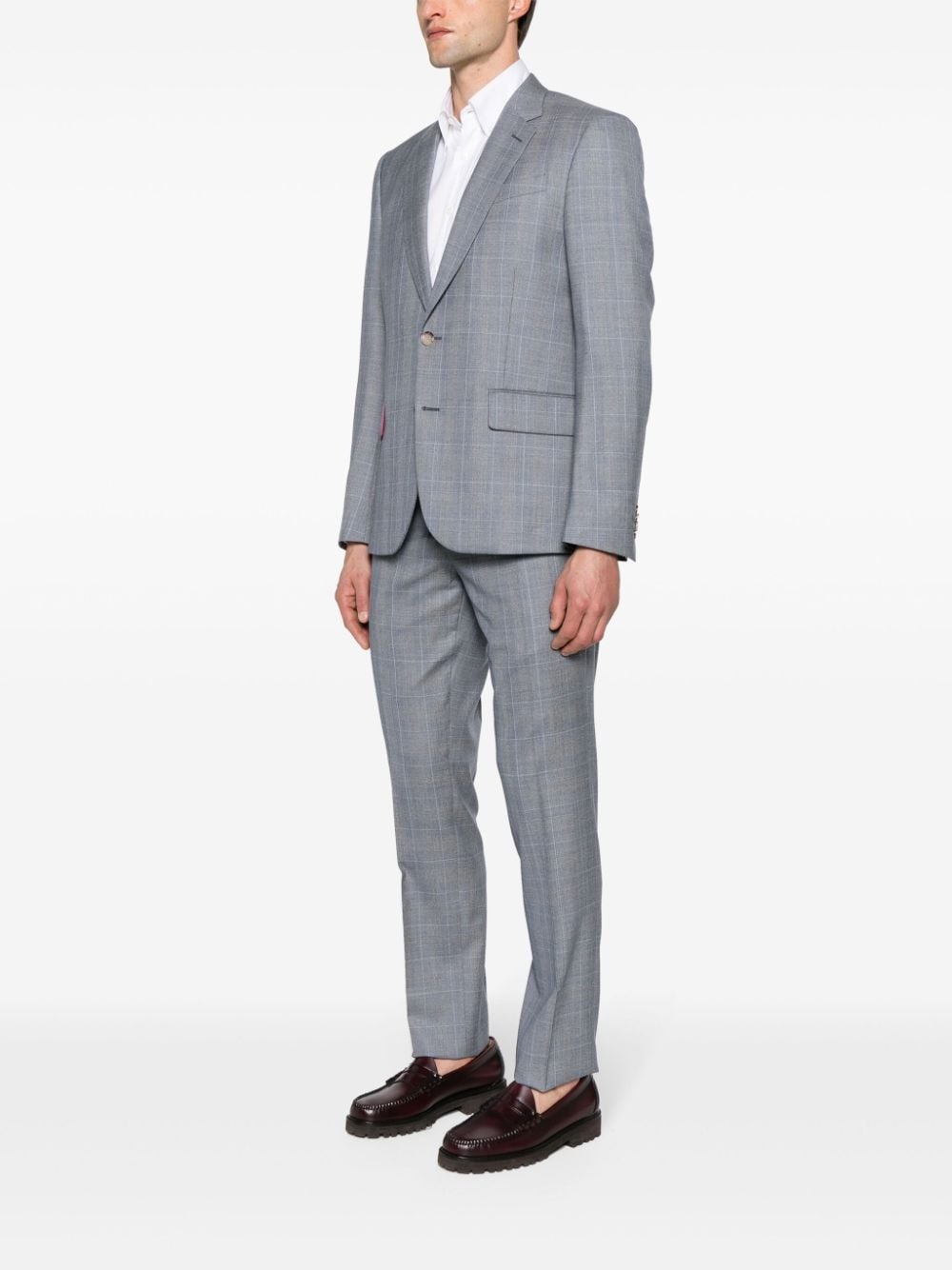 single-breasted check wool suit - 3