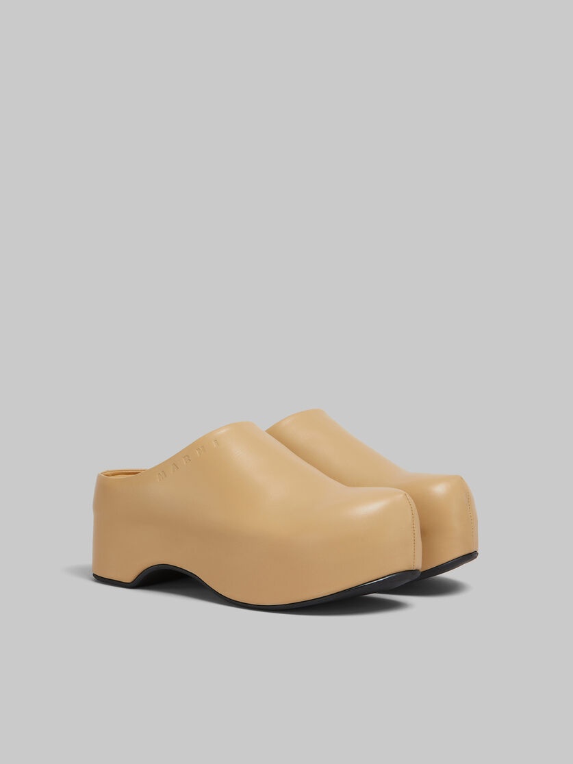 BROWN LEATHER CHUNKY CLOG SABOT - 2