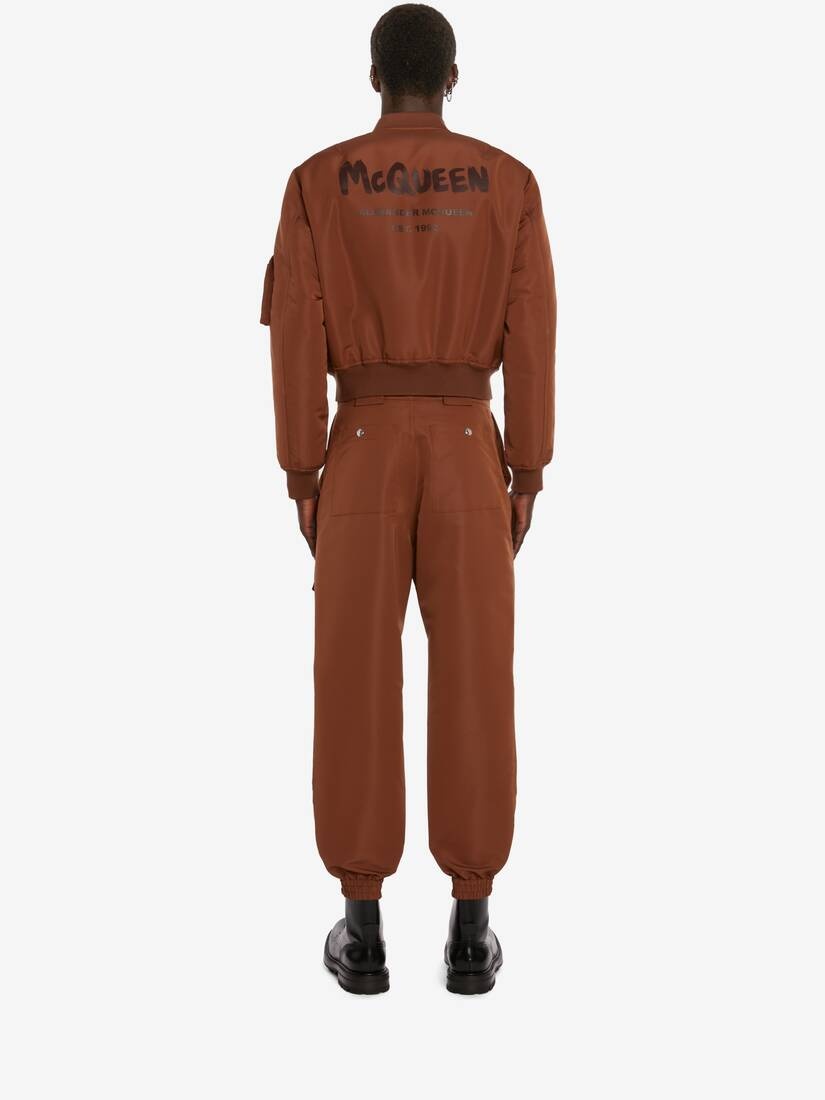 Mcqueen Graffiti Cropped Bomber Jacket in Cedar - 4
