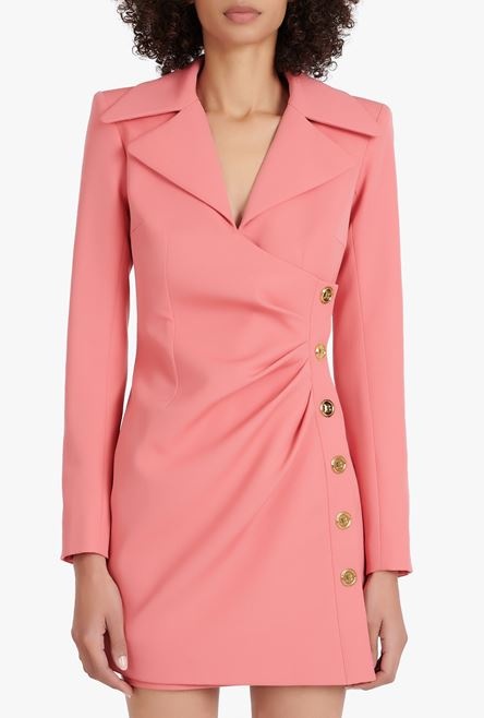 Salmon pink draped wool dress - 5