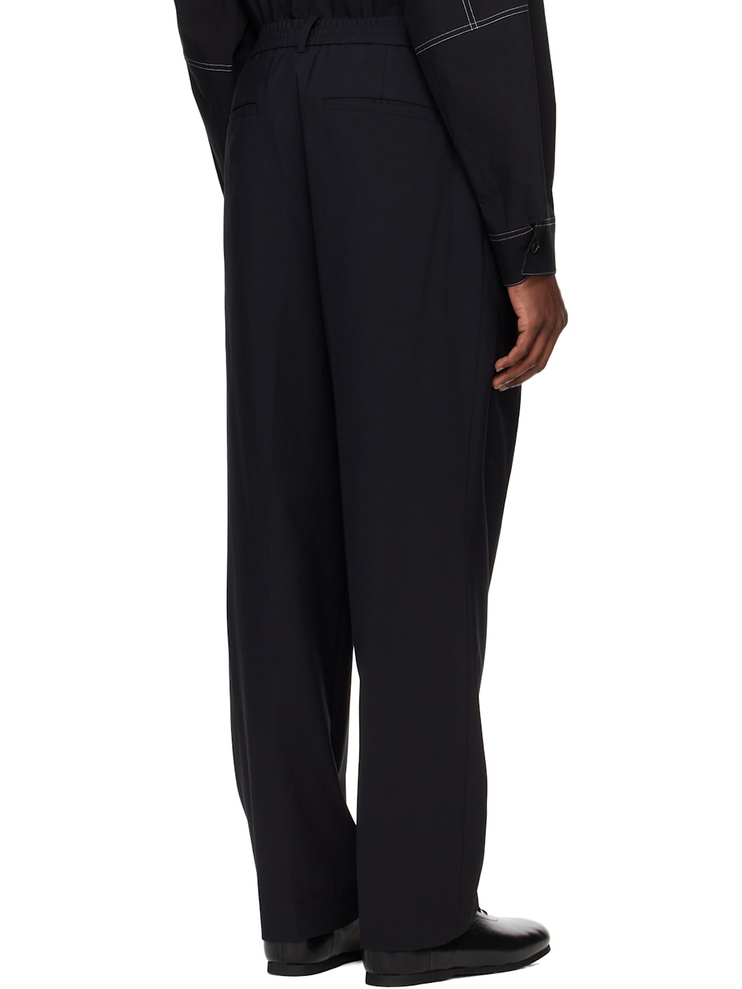 Black Wool Pleated Trousers - 3