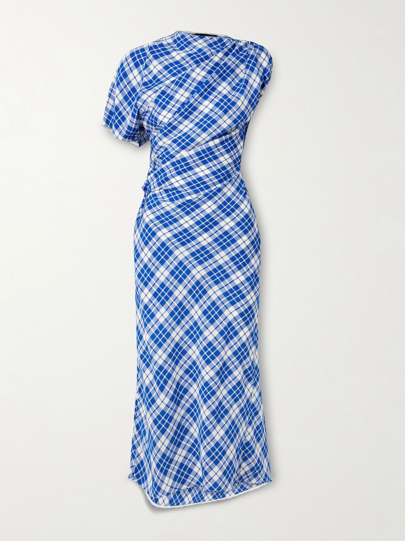 Hallie ruched checked twill midi dress Blue - 1