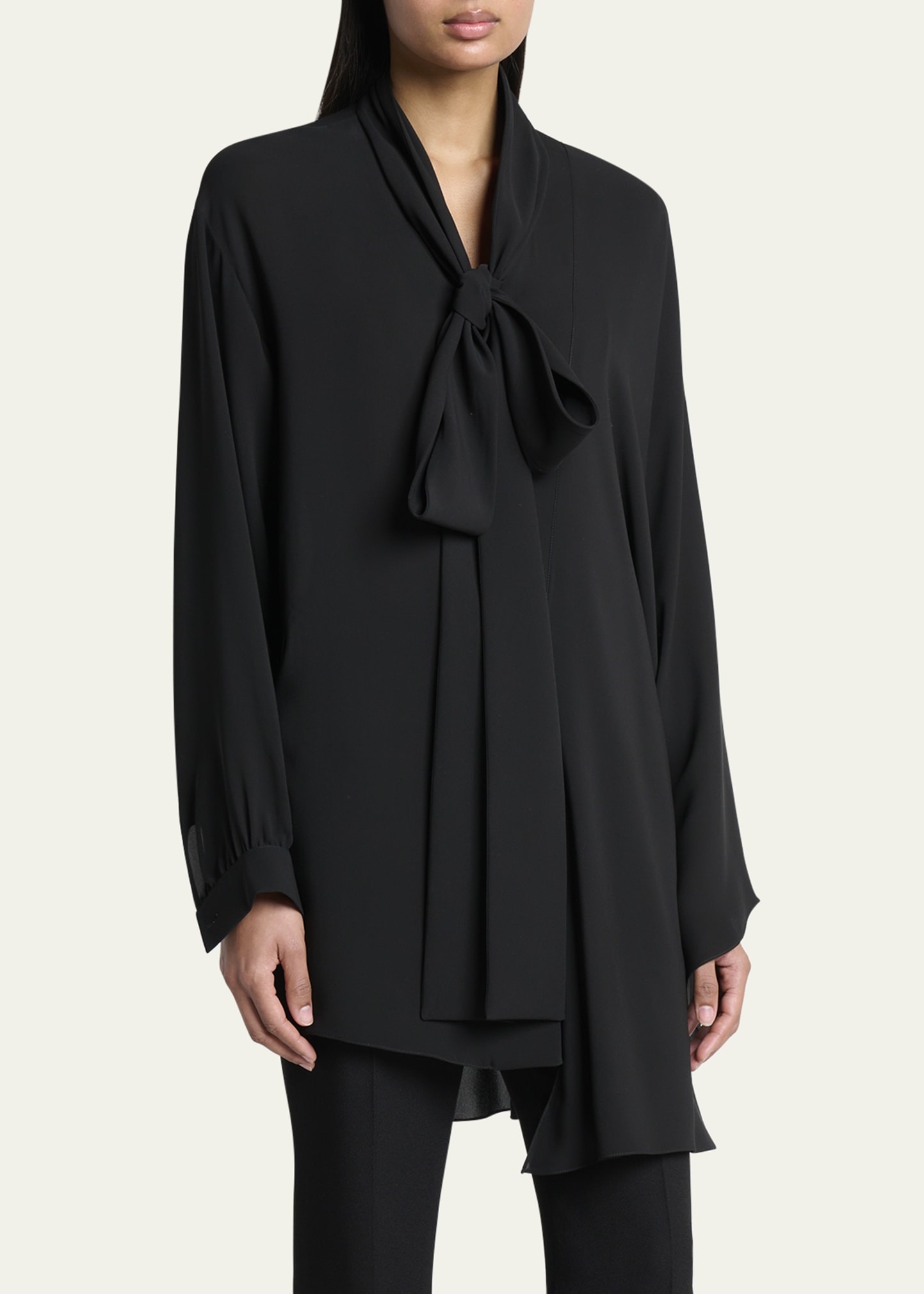 Long-Sleeve Silk Scarf Blouse - 4