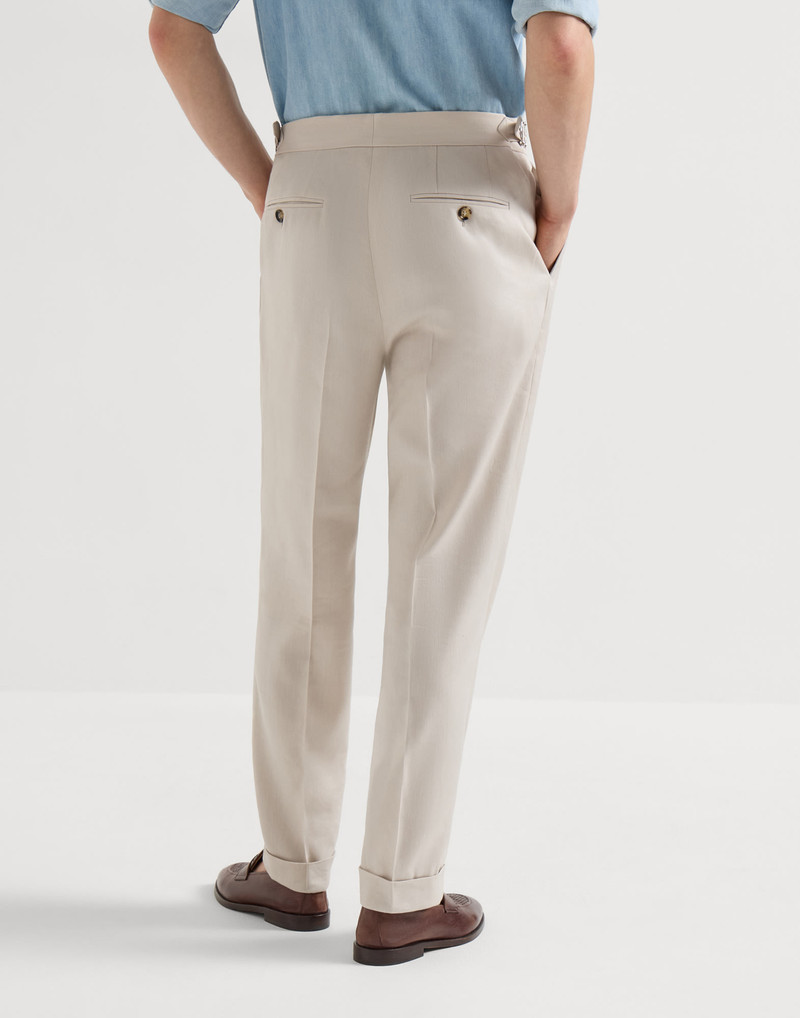 Linen, virgin wool and mohair gabardine trousers with double pleats and waist tabs 3