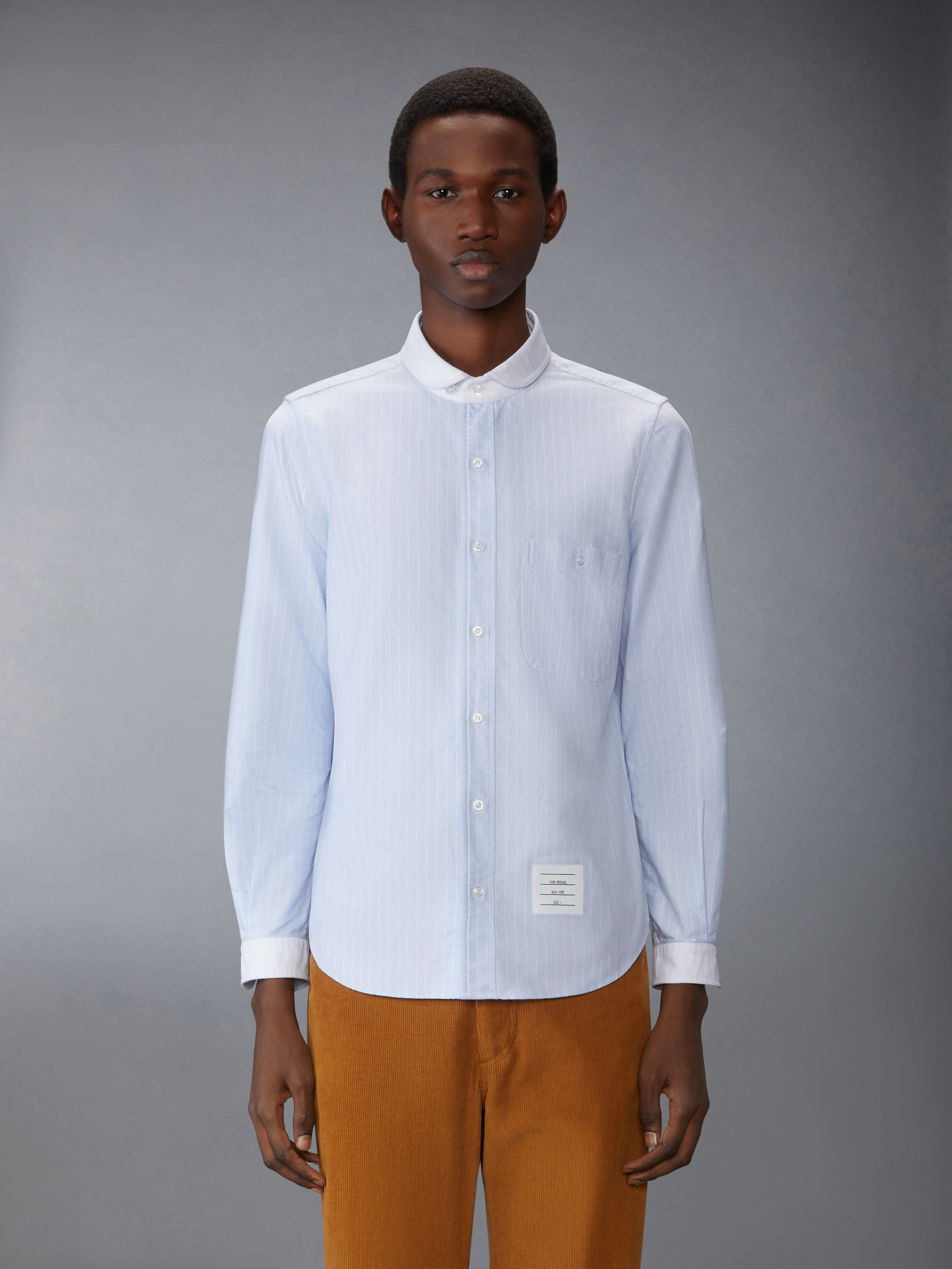 PINSTRIPE OXFORD SHAWL COLLAR SHIRT - 3