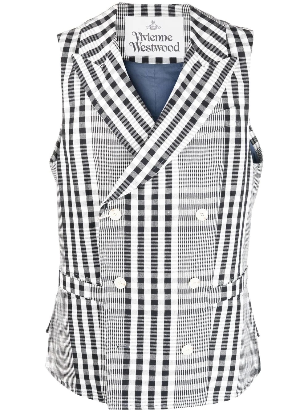 check-print double-breasted waistcoat - 1