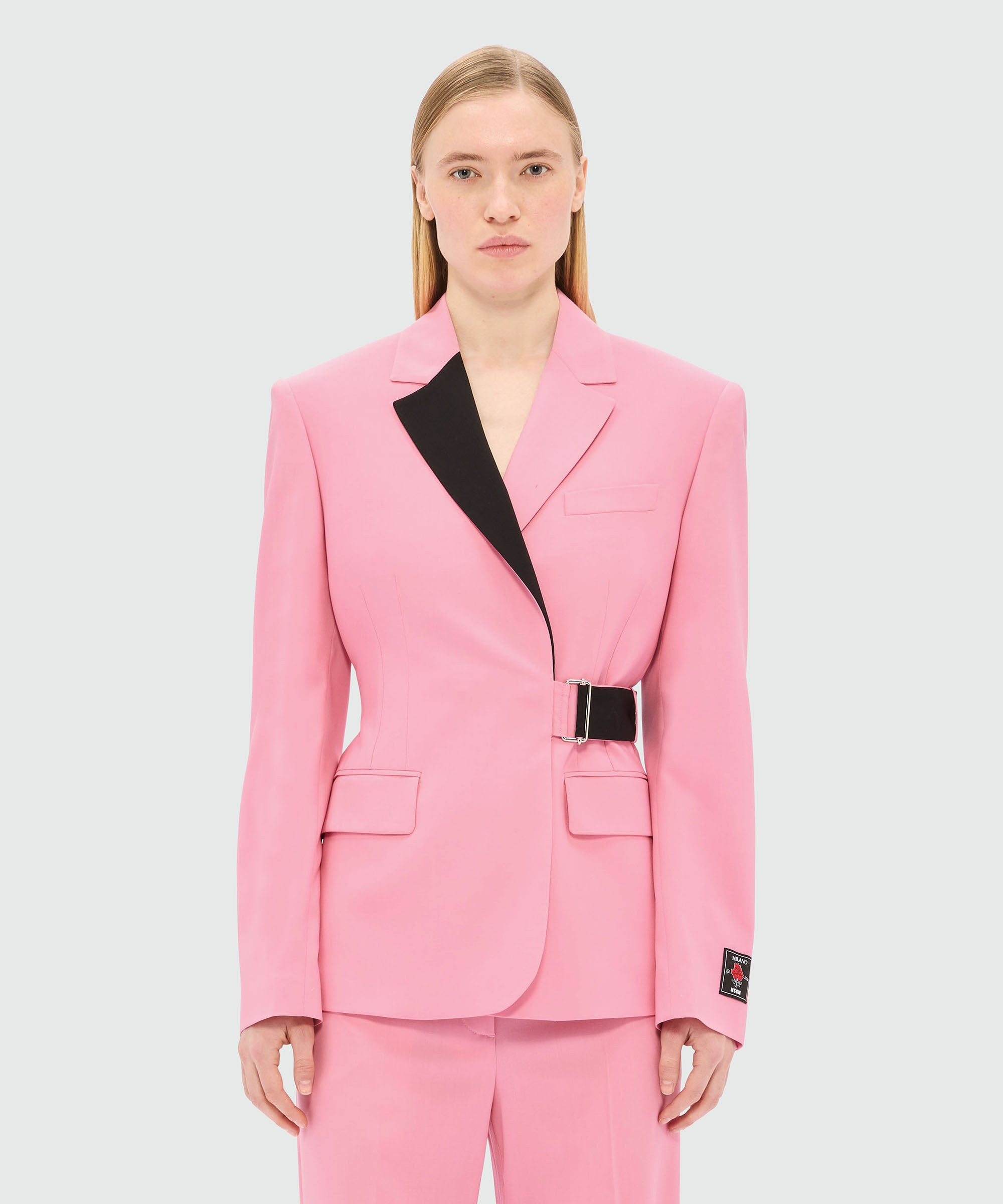 Pink single-breasted jacket in cool wool with contrasting details - 2