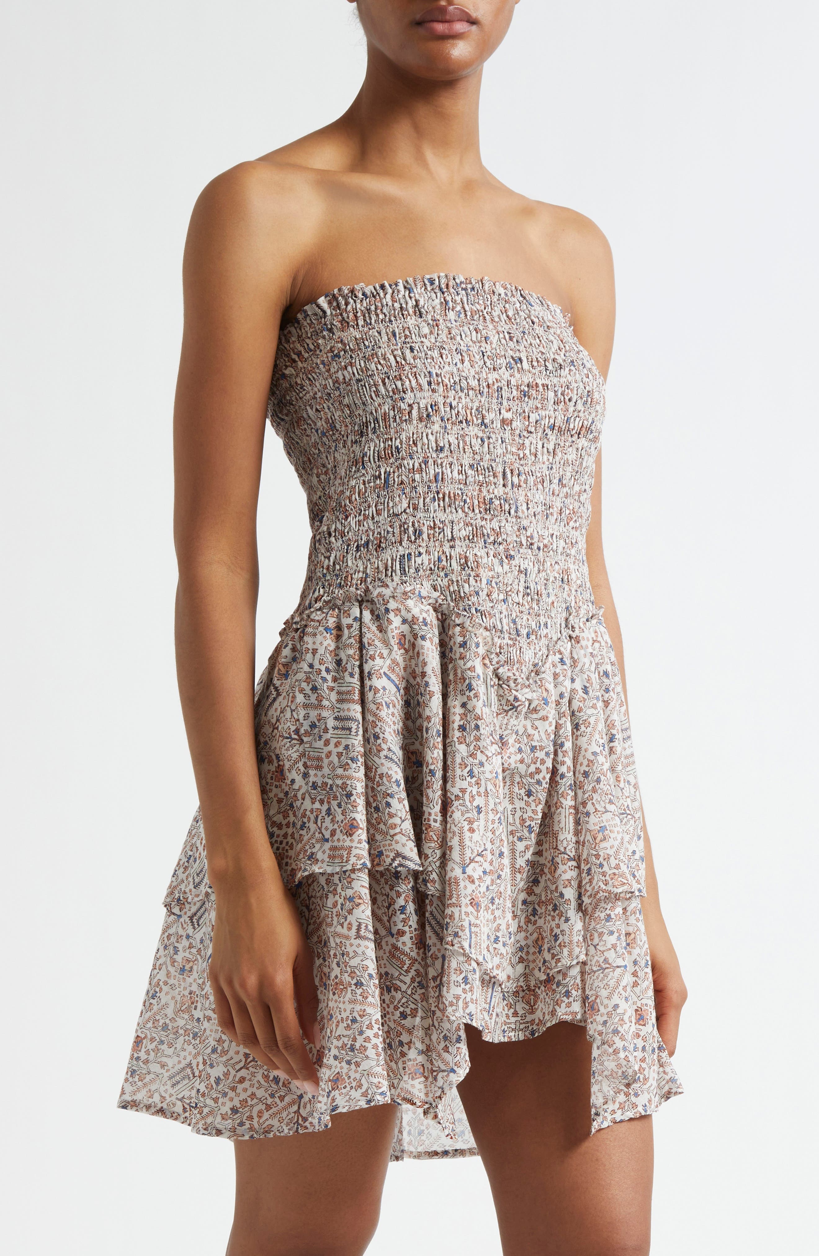 Isabel Marant Étoile Anka Shirred Tiered Convertible Cotton Voile Minidress in Ecru at Nordstrom - 3
