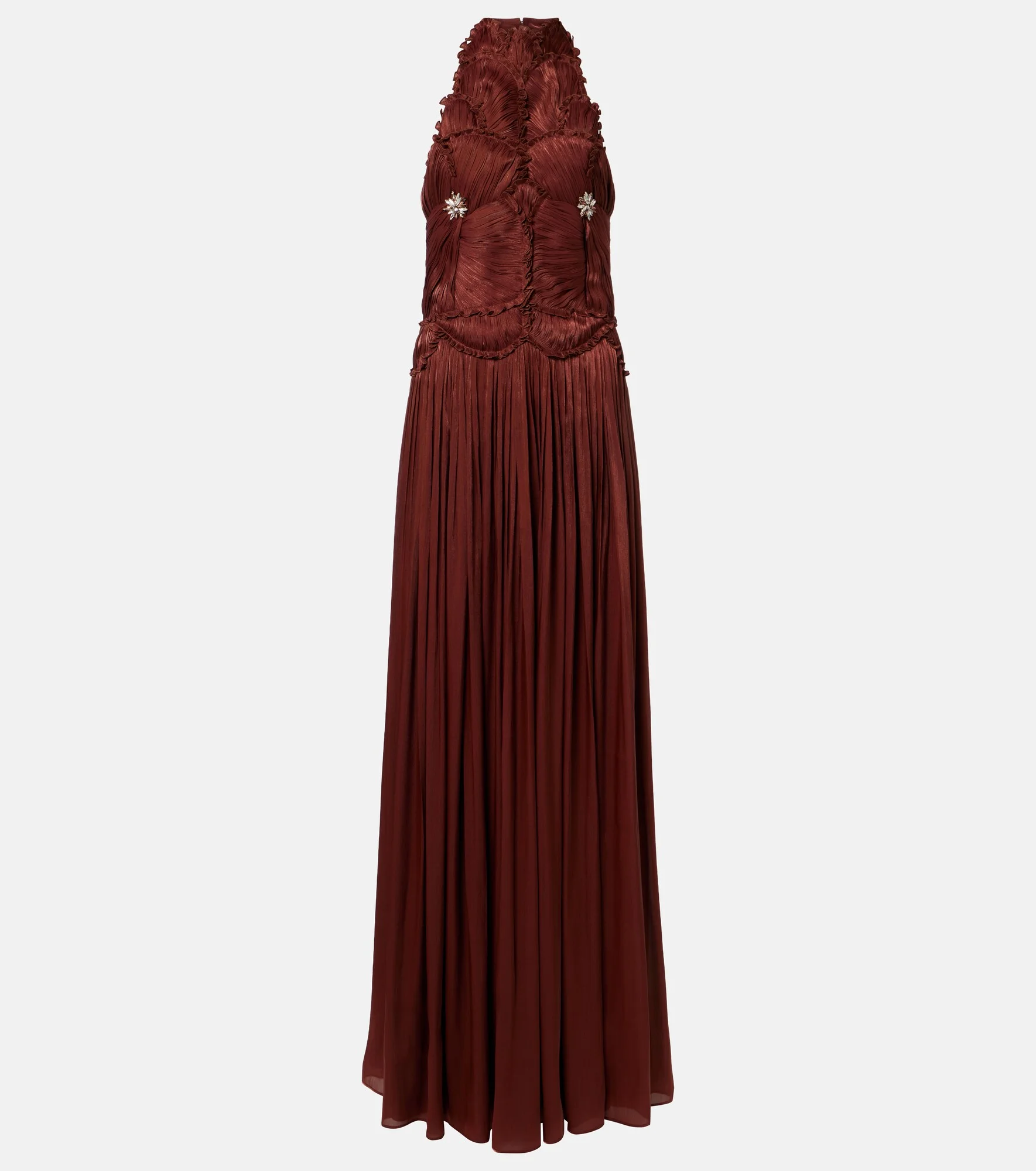 Embellished ruched georgette gown - 1