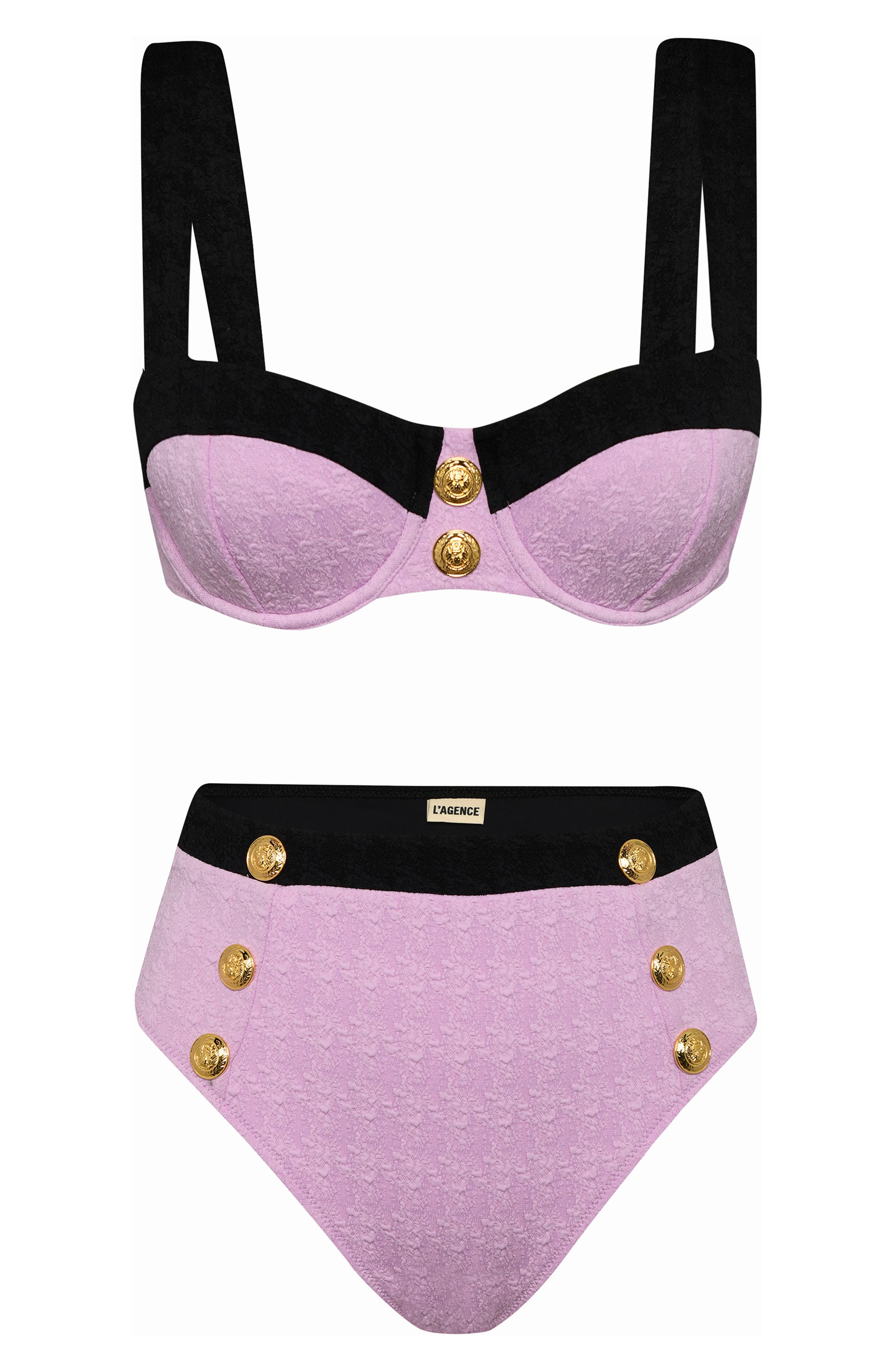 L'AGENCE Alexandria Colorblock Bikini Top in Light Violet at Nordstrom - 3