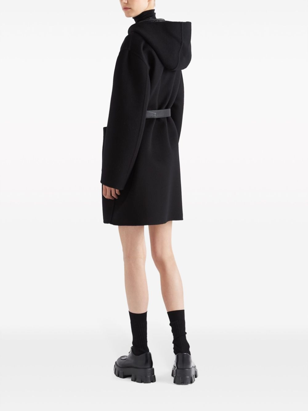 belted hooded wool coat - 3