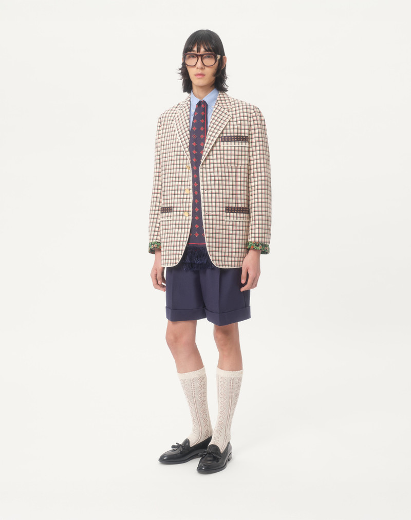 Valentino SINGLE-BREASTED COTTON JACKET WITH CHECK PATTERN AND PRINTED EDGES outlook