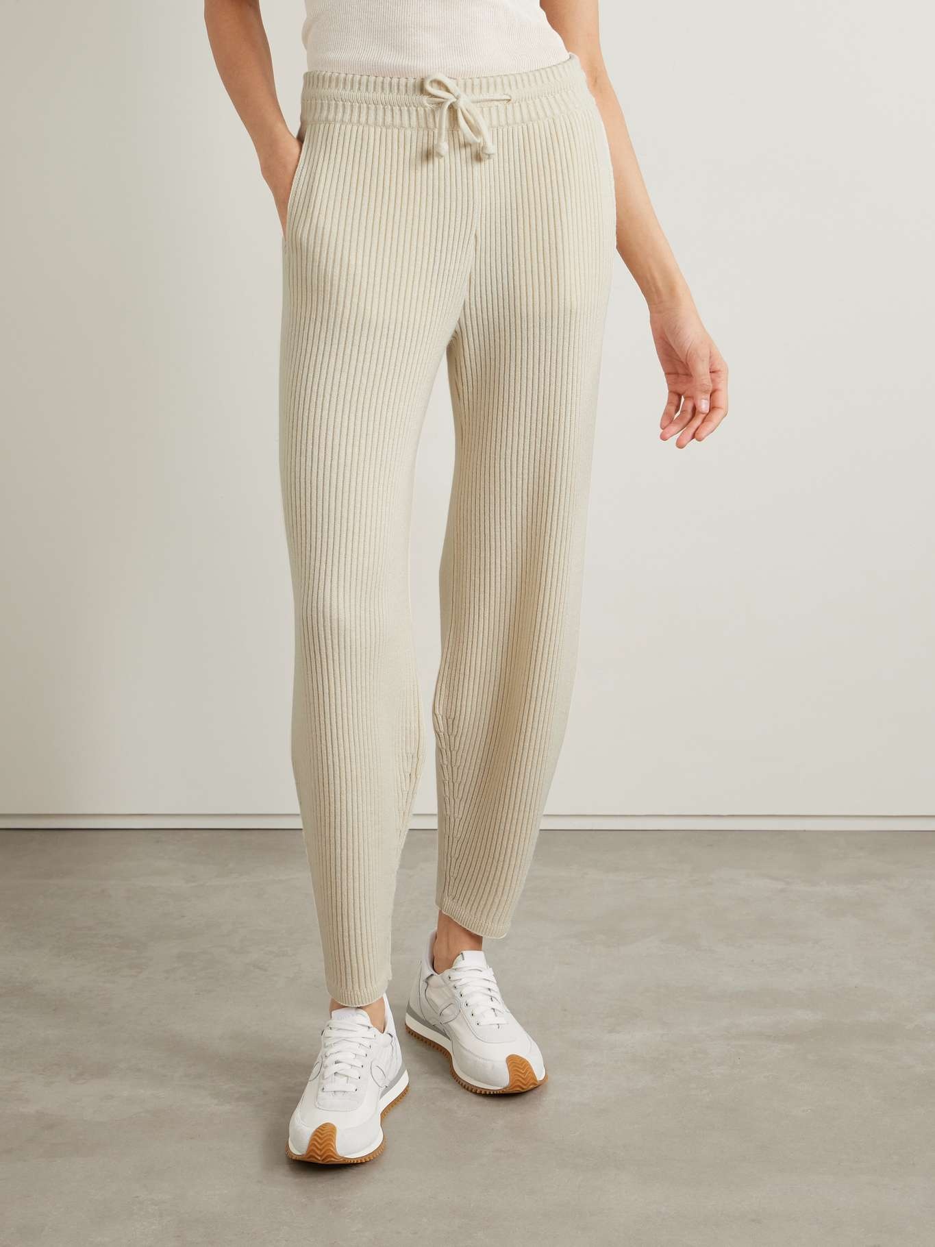 Ribbed silk and cashmere-blend tapered track pants - 3