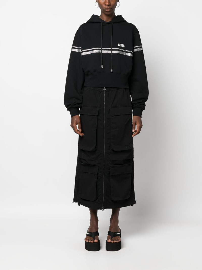 GCDS crystal-embellished cropped cotton hoodie outlook