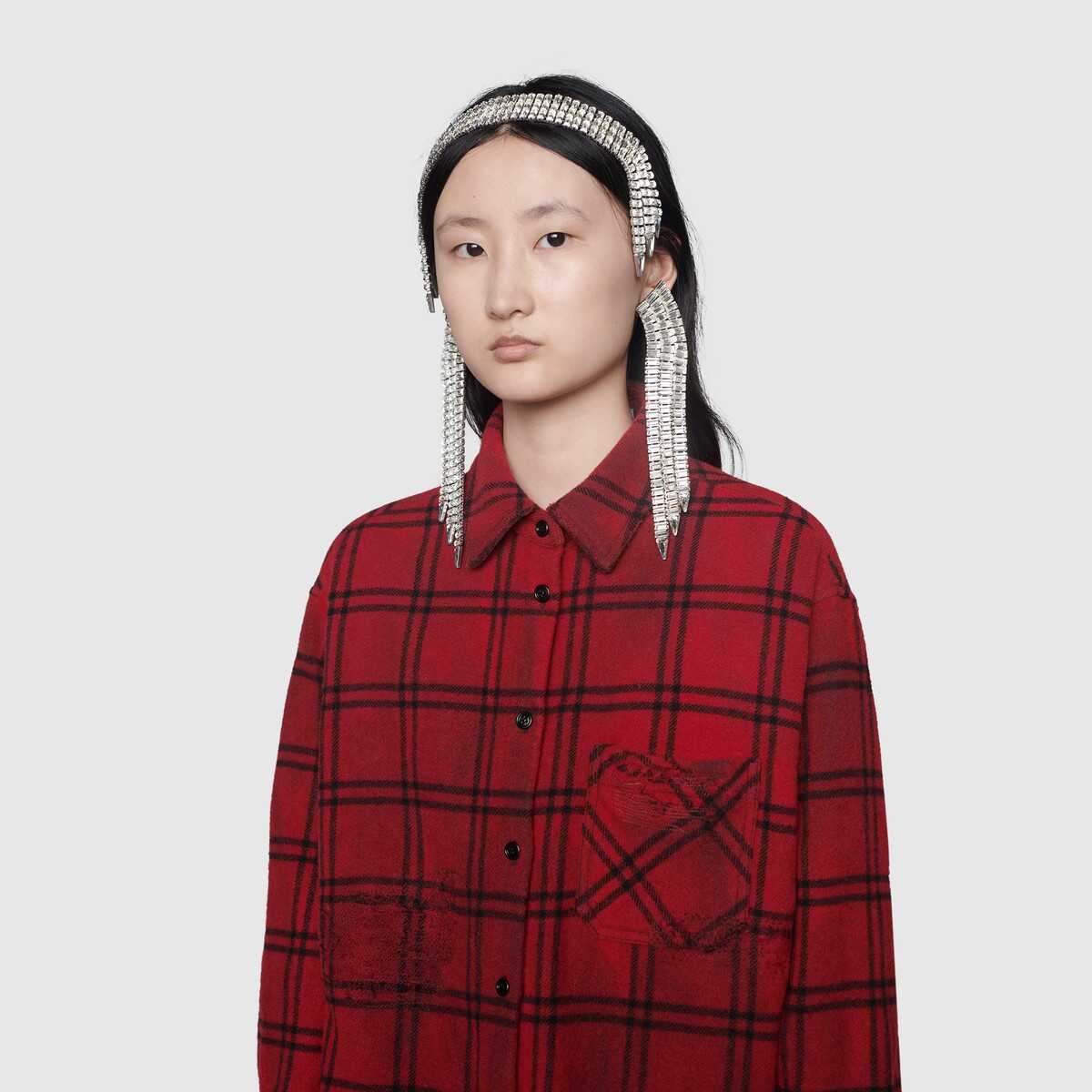 Check wool oversize shirt - 5