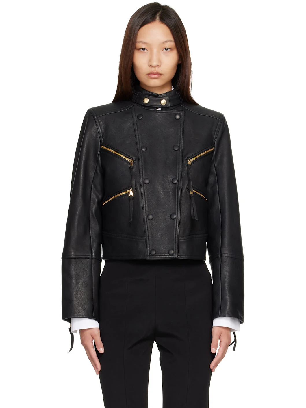 Black Buttoned Lambskin Biker Jacket - 1