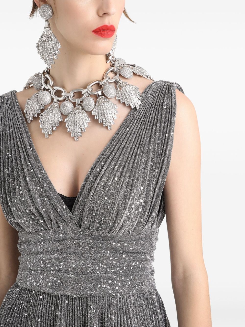 plissé-effect gown - 5