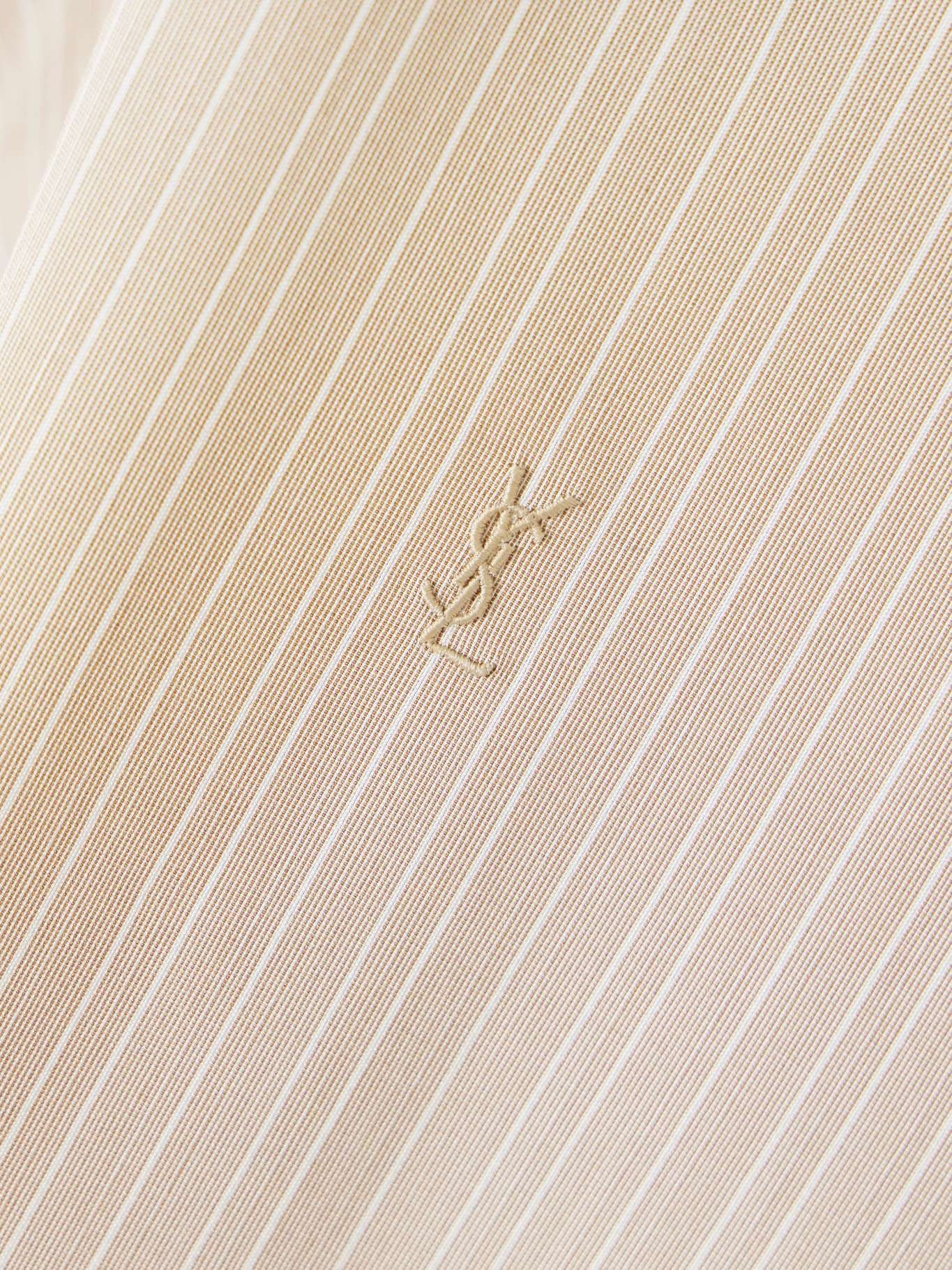Embroidered striped silk shirt Beige - 5