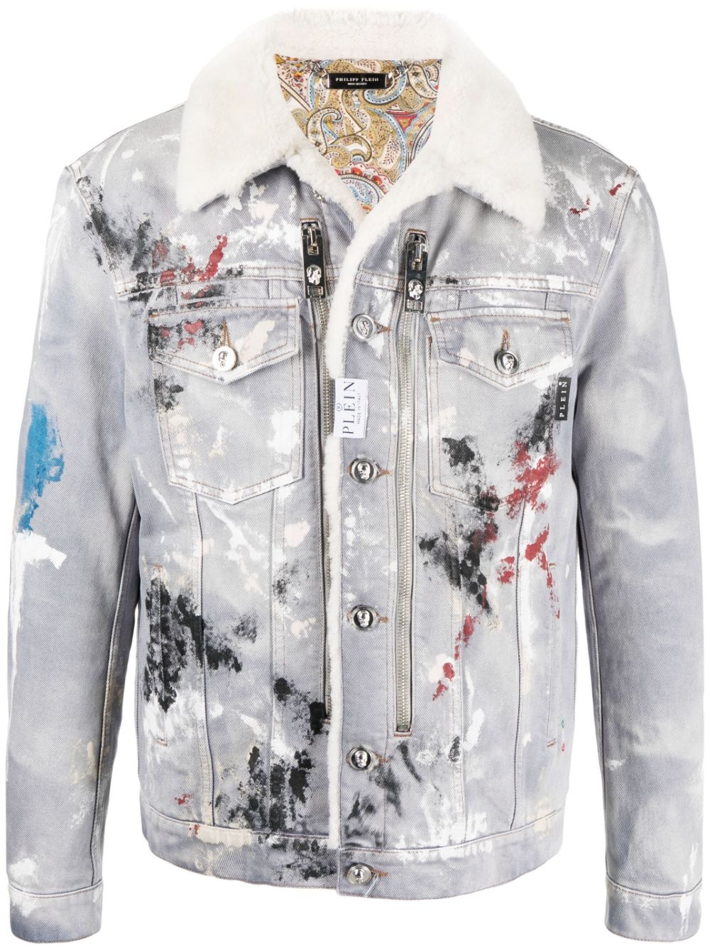 painterly-print sherpa denim jacket - 1