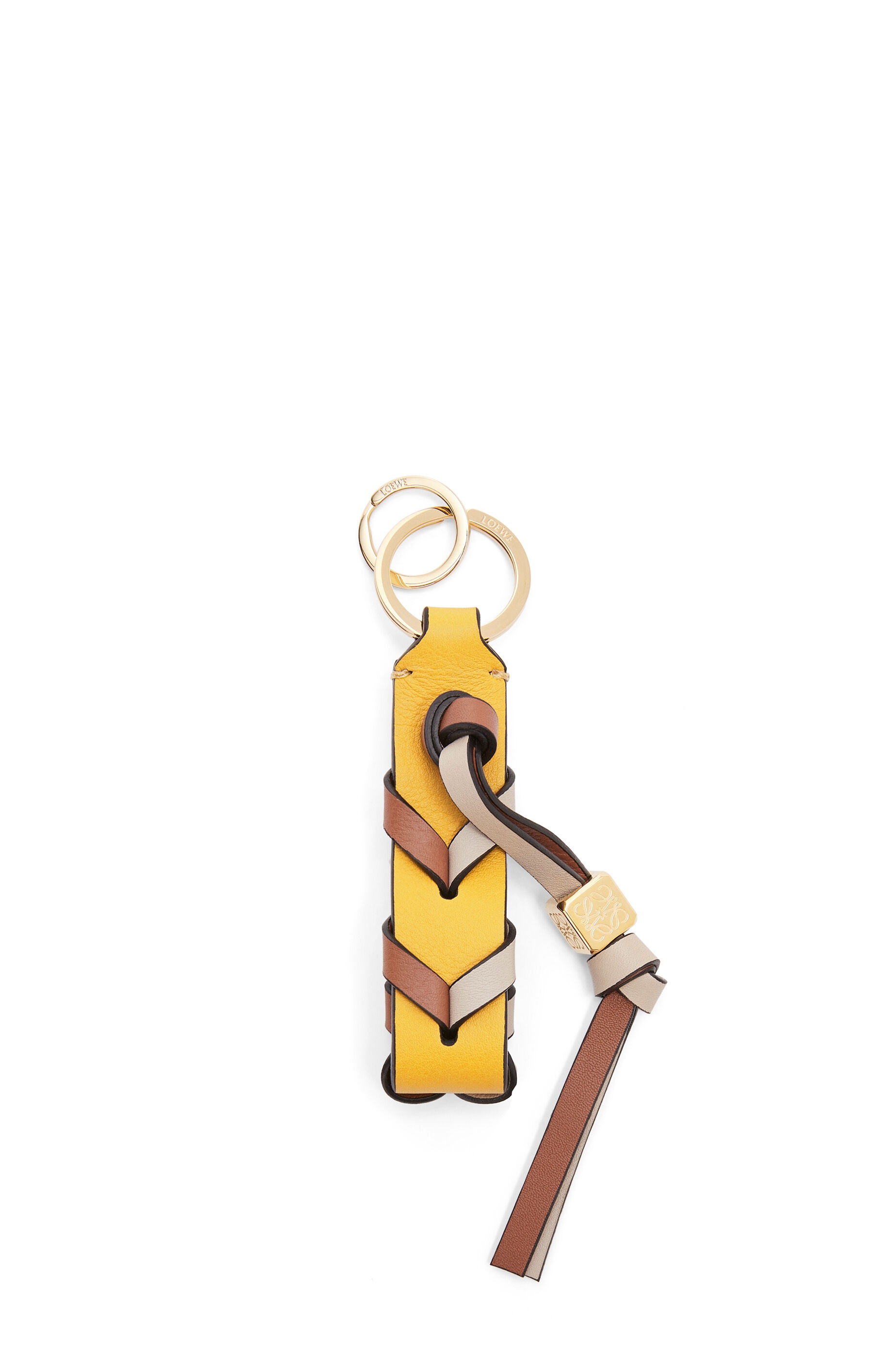 Braided strap keyring in calfskin and brass - 1