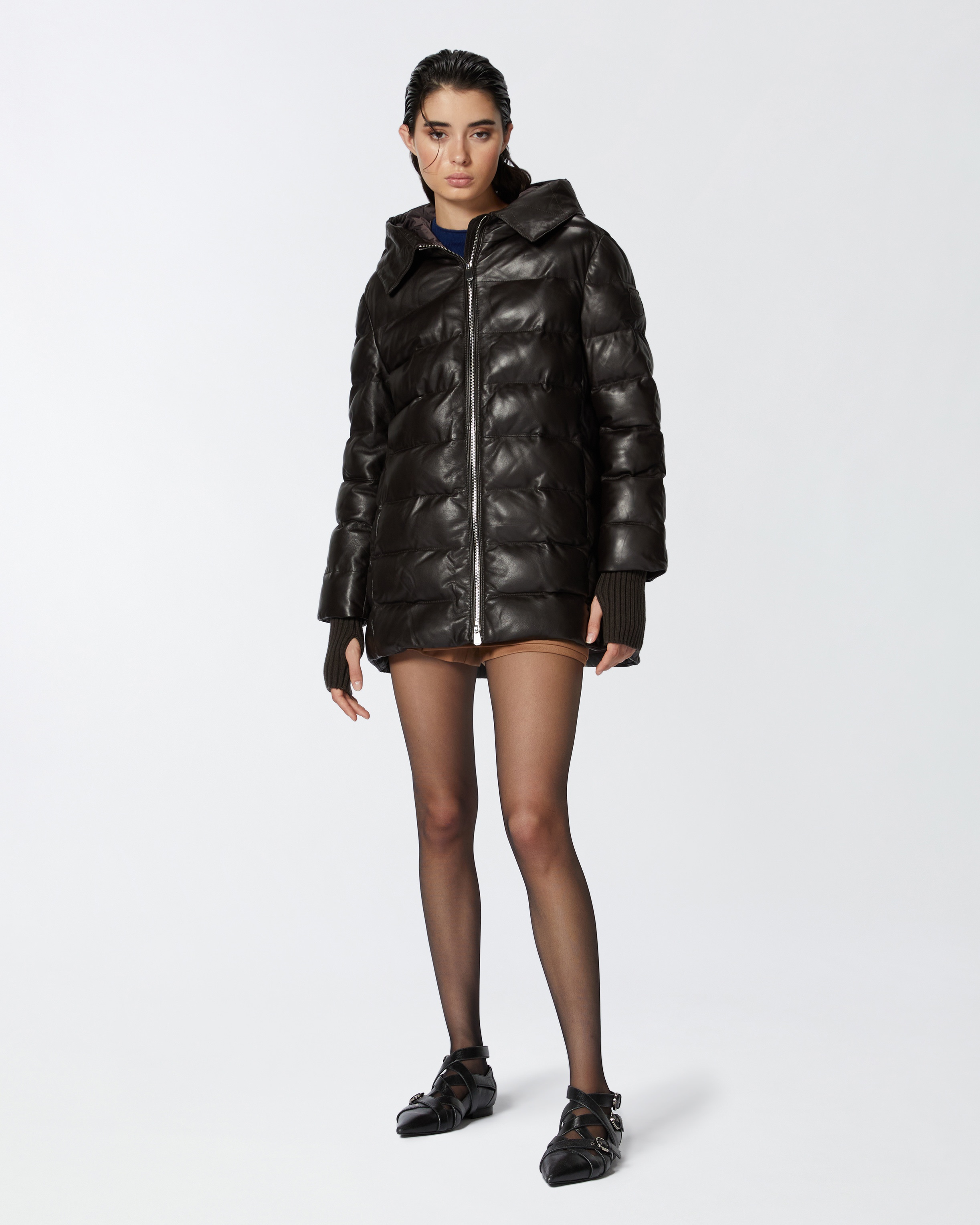 PADDED LEATHER PUFFER WITH HOOD - 3