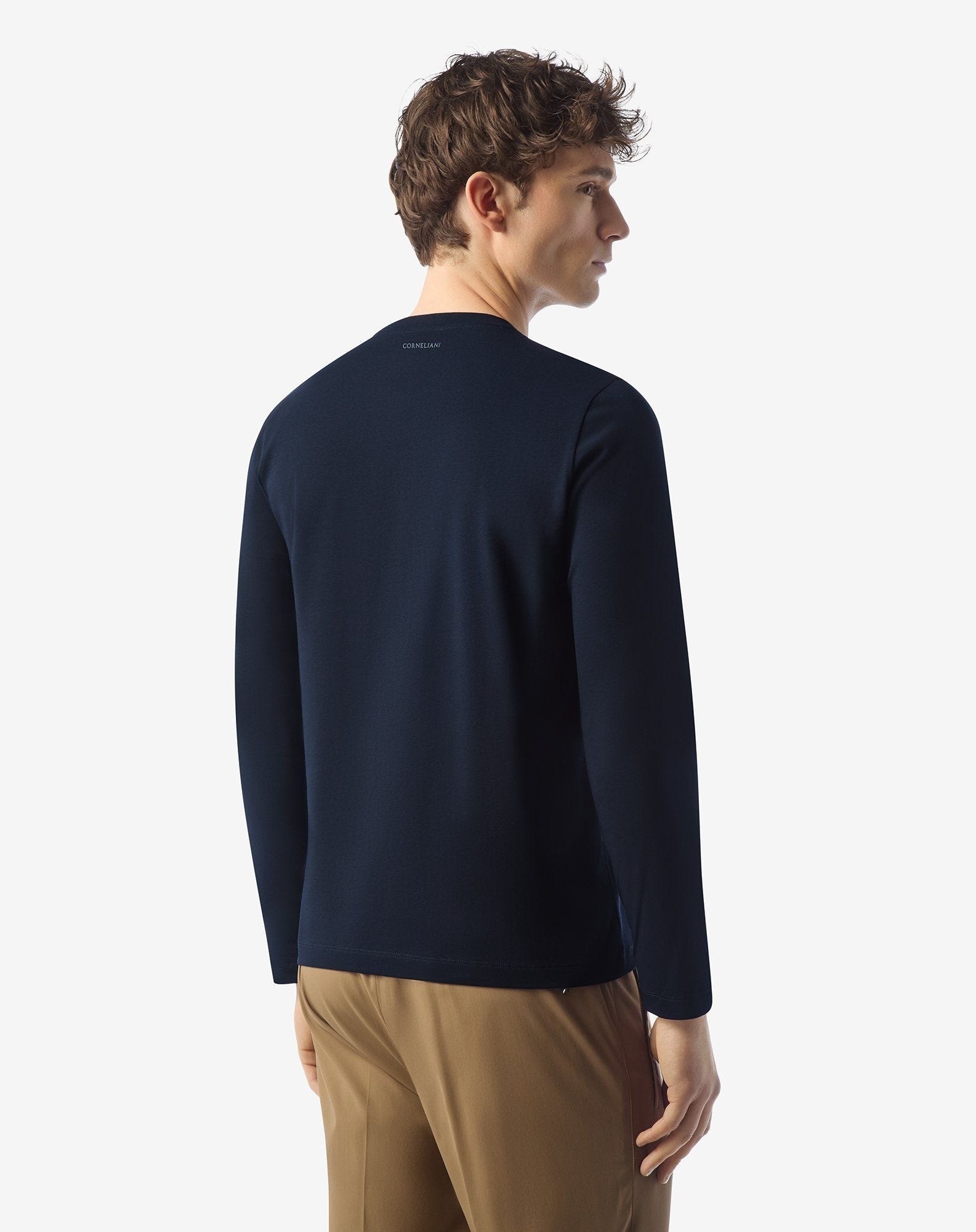 Navy blue crew neck stretch cotton t-shirt - 3