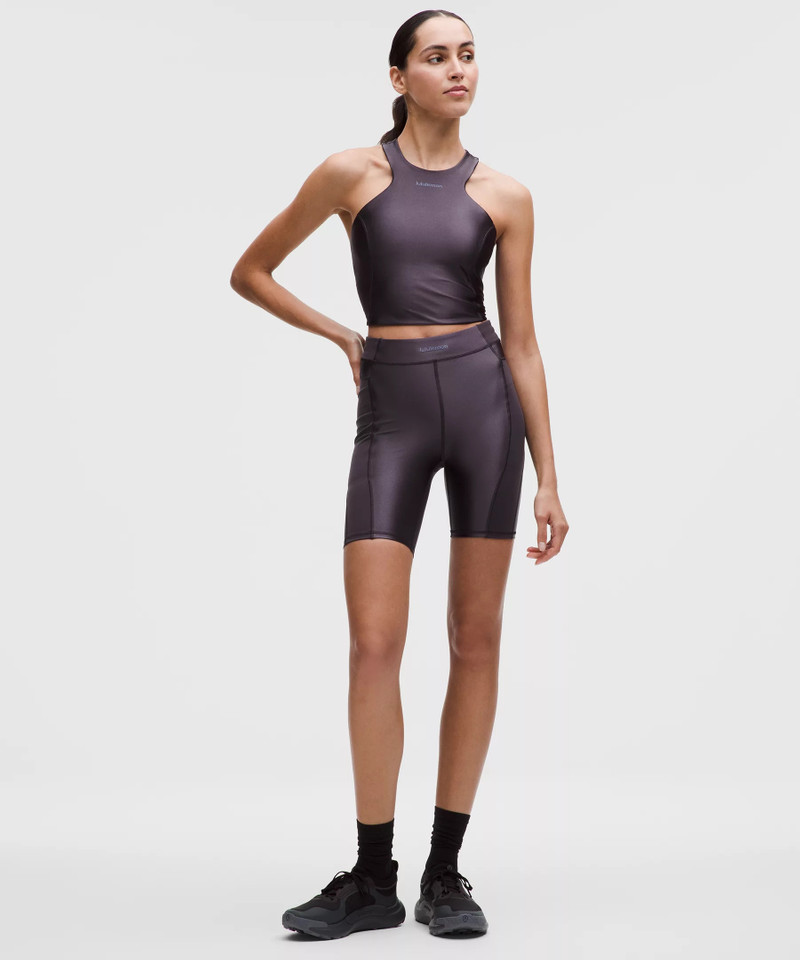 Satin Shine Panelled High-Rise Short 8" *Wordmark 1
