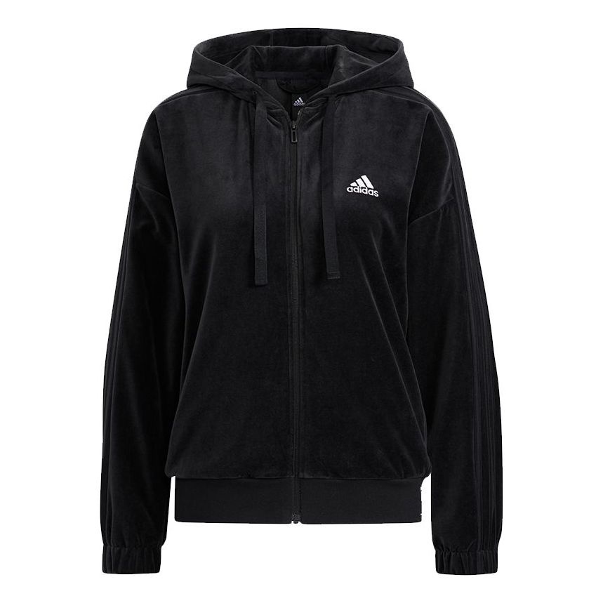 (WMNS) adidas Velour Jkt Velvet Hooded Jacket Black HG1845 - 1