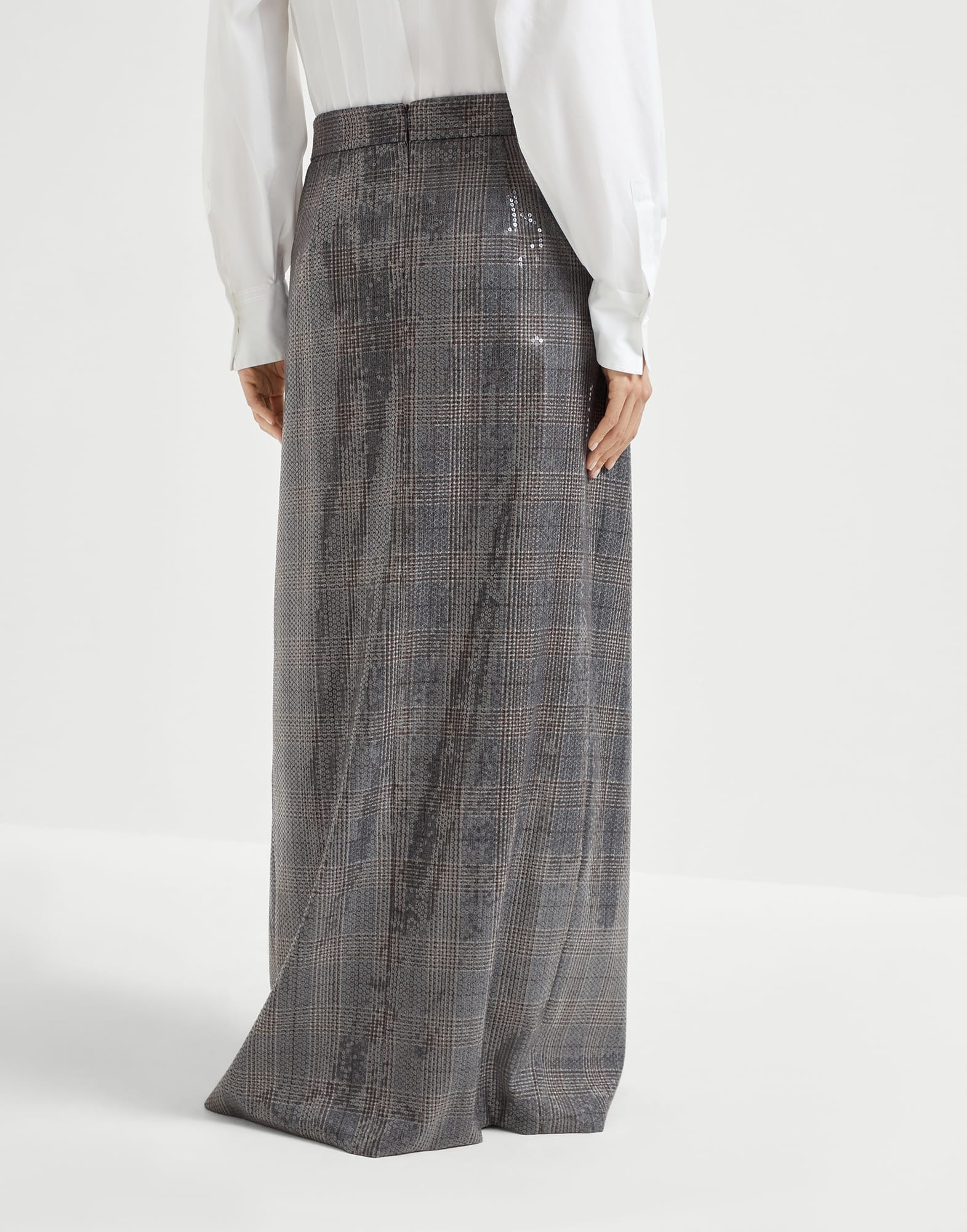 Virgin wool Prince of Wales couture sartorial skirt with dazzling embroidery - 2