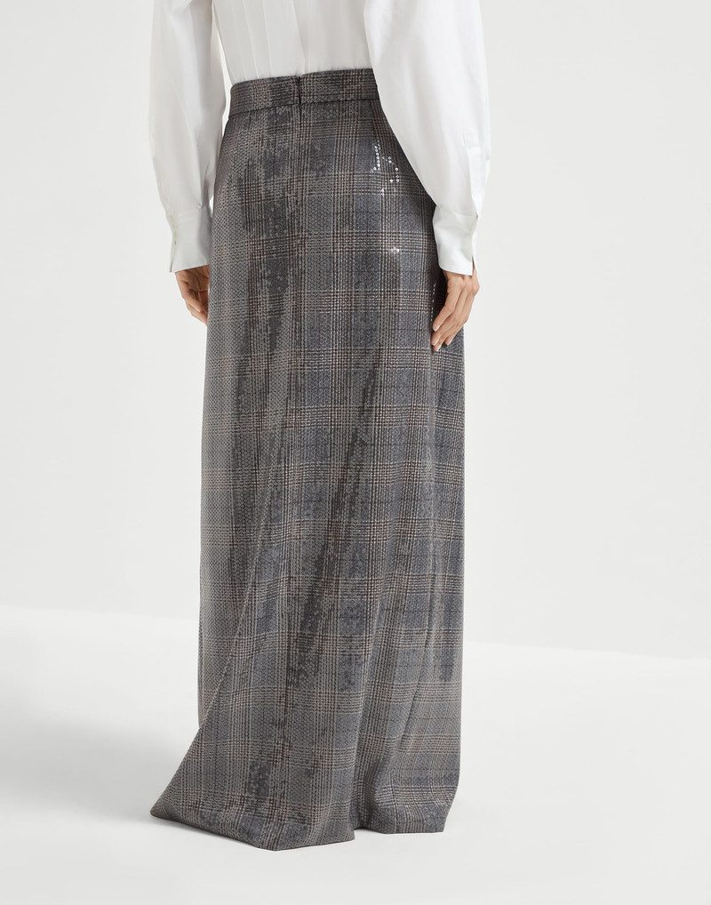 Brunello Cucinelli Virgin wool Prince of Wales couture sartorial skirt with dazzling embroidery outlook