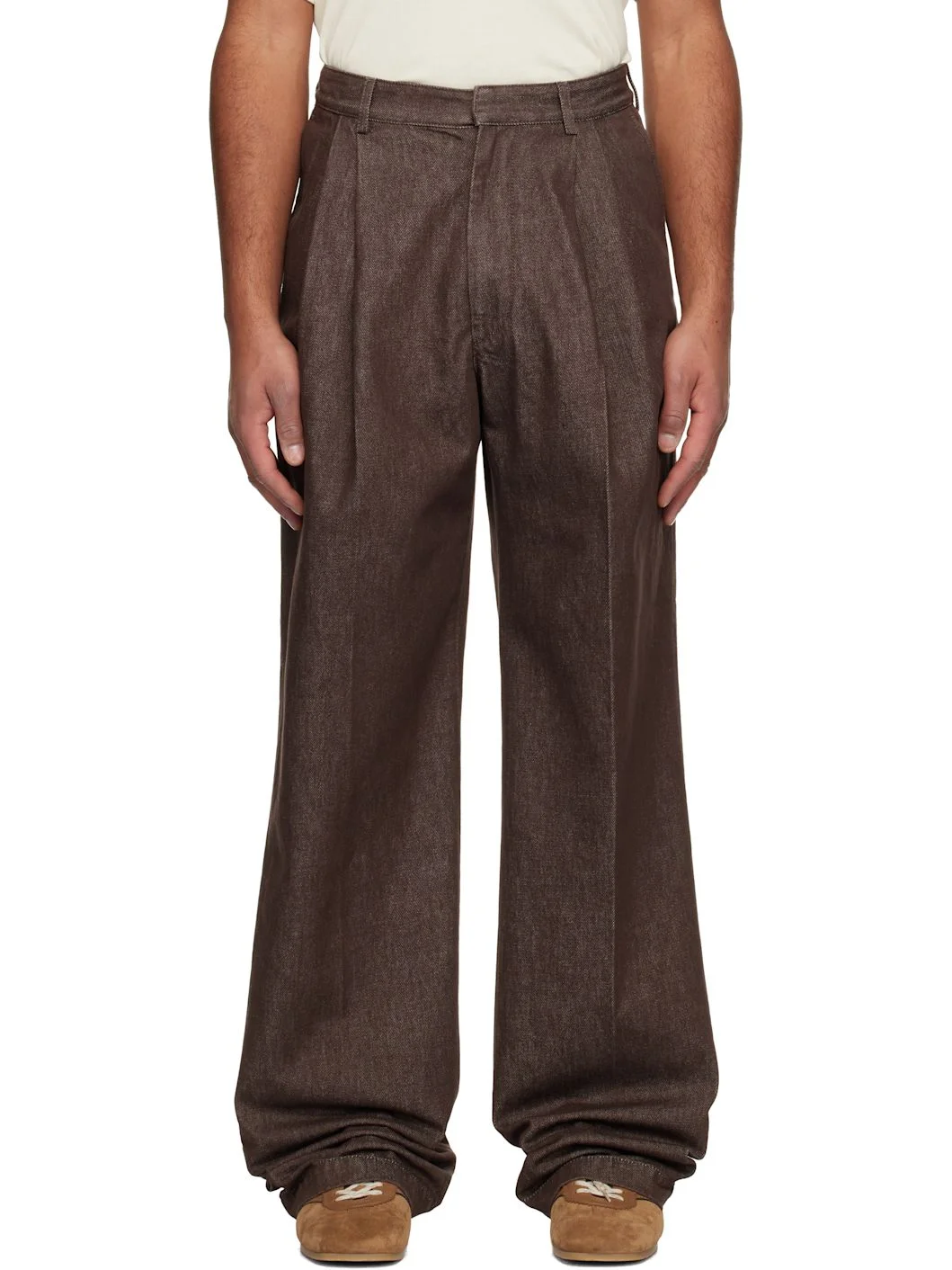 Brown Pleated Jeans - 1